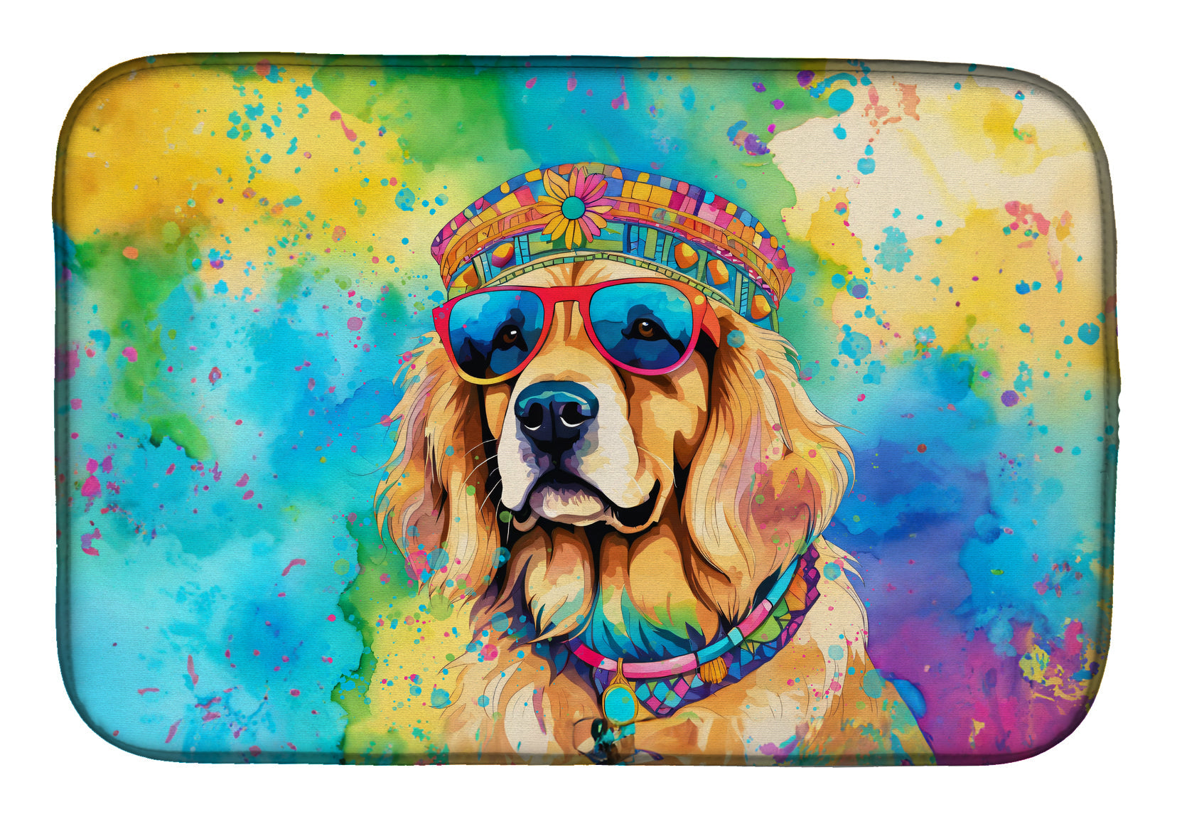 Caroline's Treasures Golden Retriever Hippie Dawg Dish Drying Mat