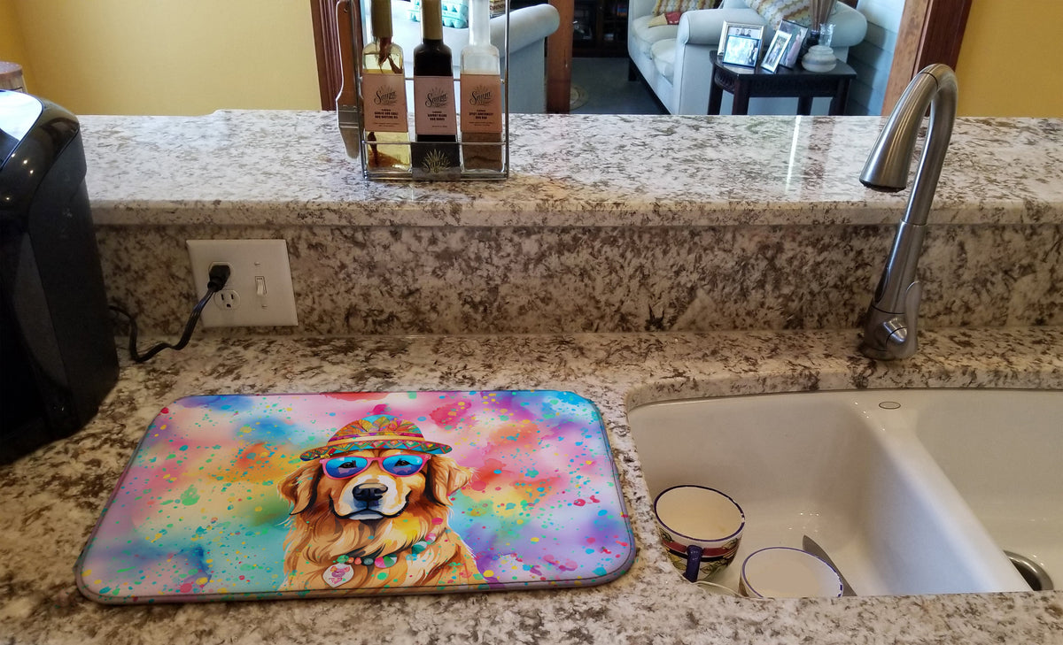 Caroline's Treasures Golden Retriever Hippie Dawg Dish Drying Mat