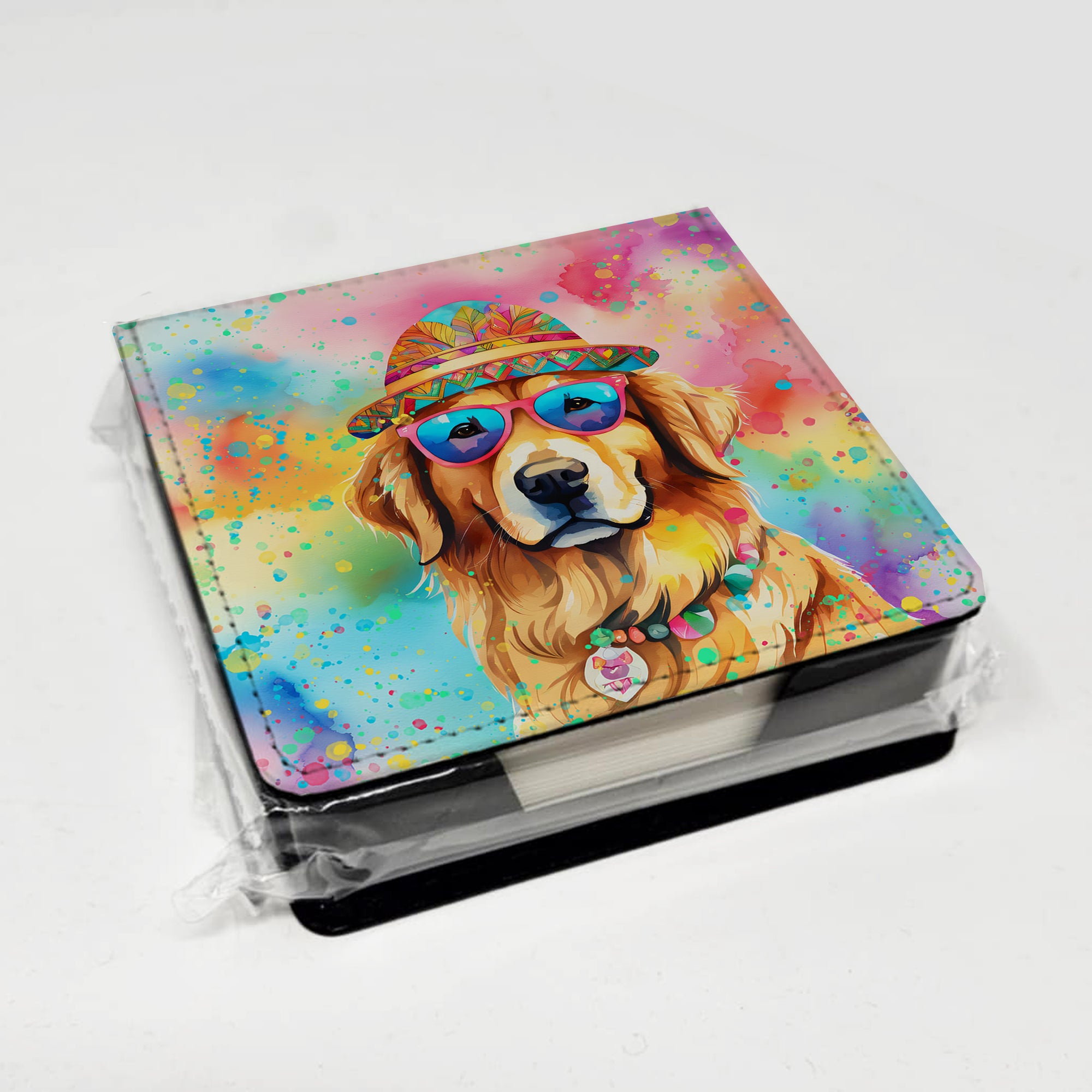 Caroline's Treasures Golden Retriever Hippie Dawg PU Leather Note Paper Holder