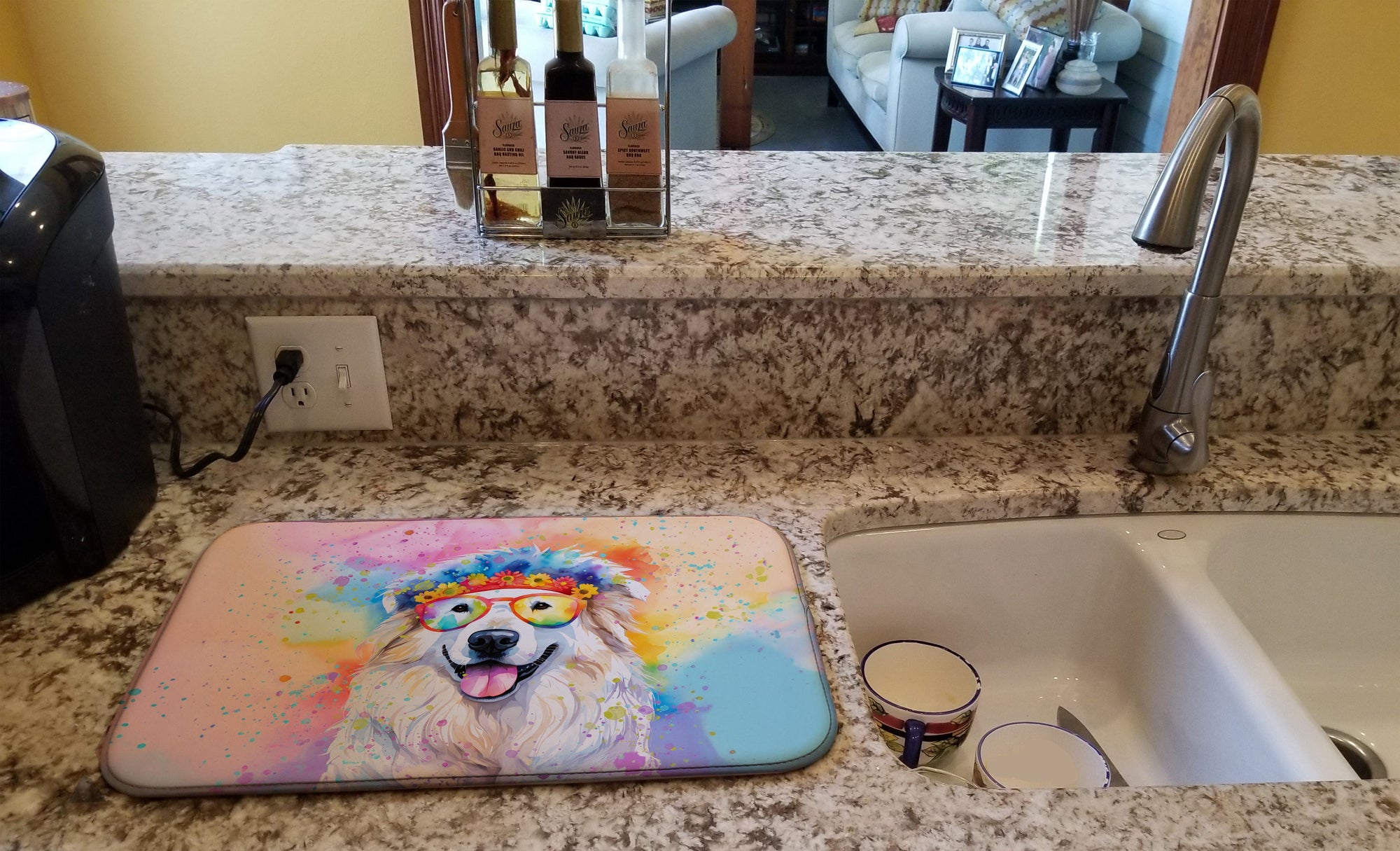 Caroline's Treasures Great Pyrenees Hippie Dawg Dish Drying Mat