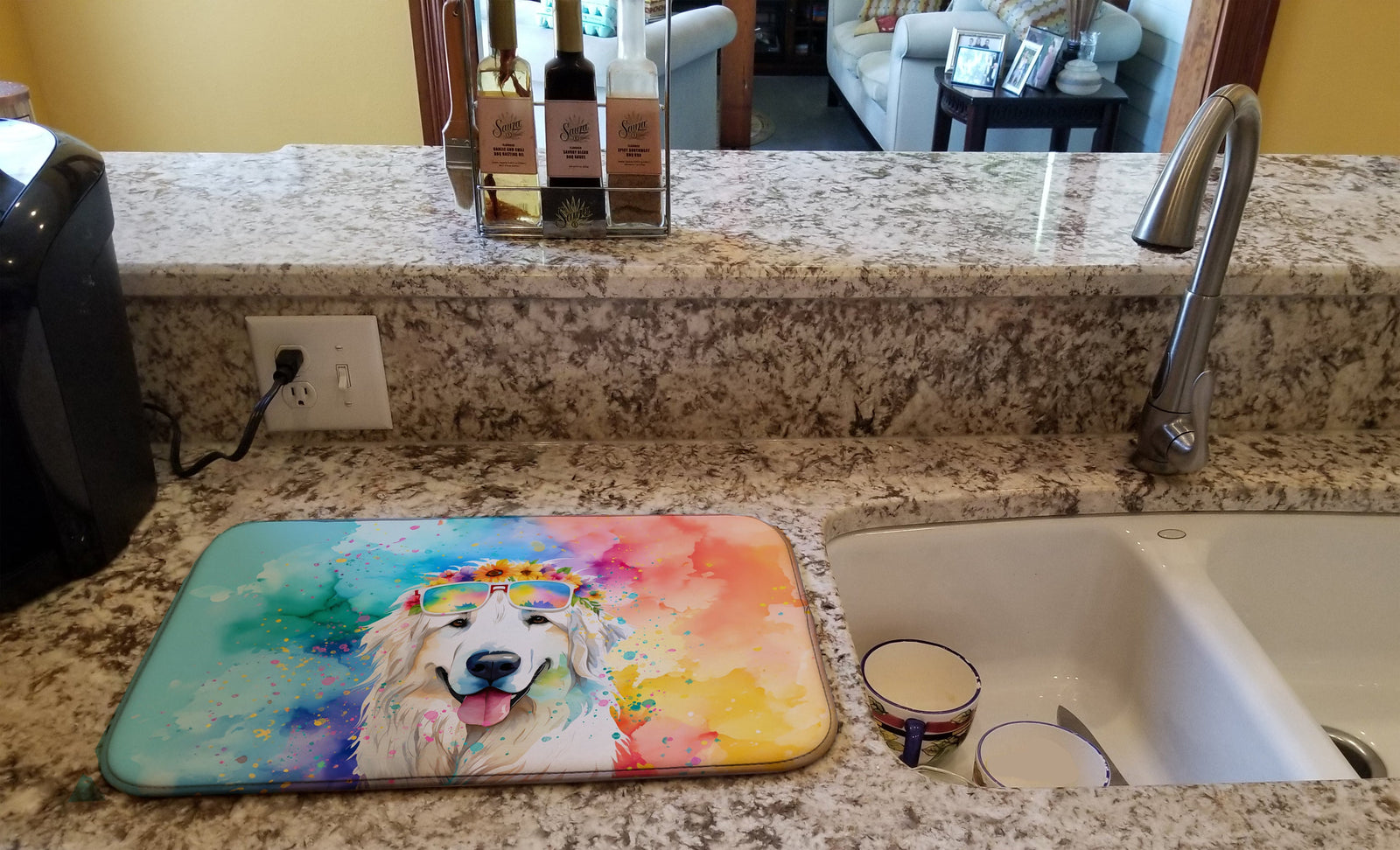 Caroline's Treasures Great Pyrenees Hippie Dawg Dish Drying Mat