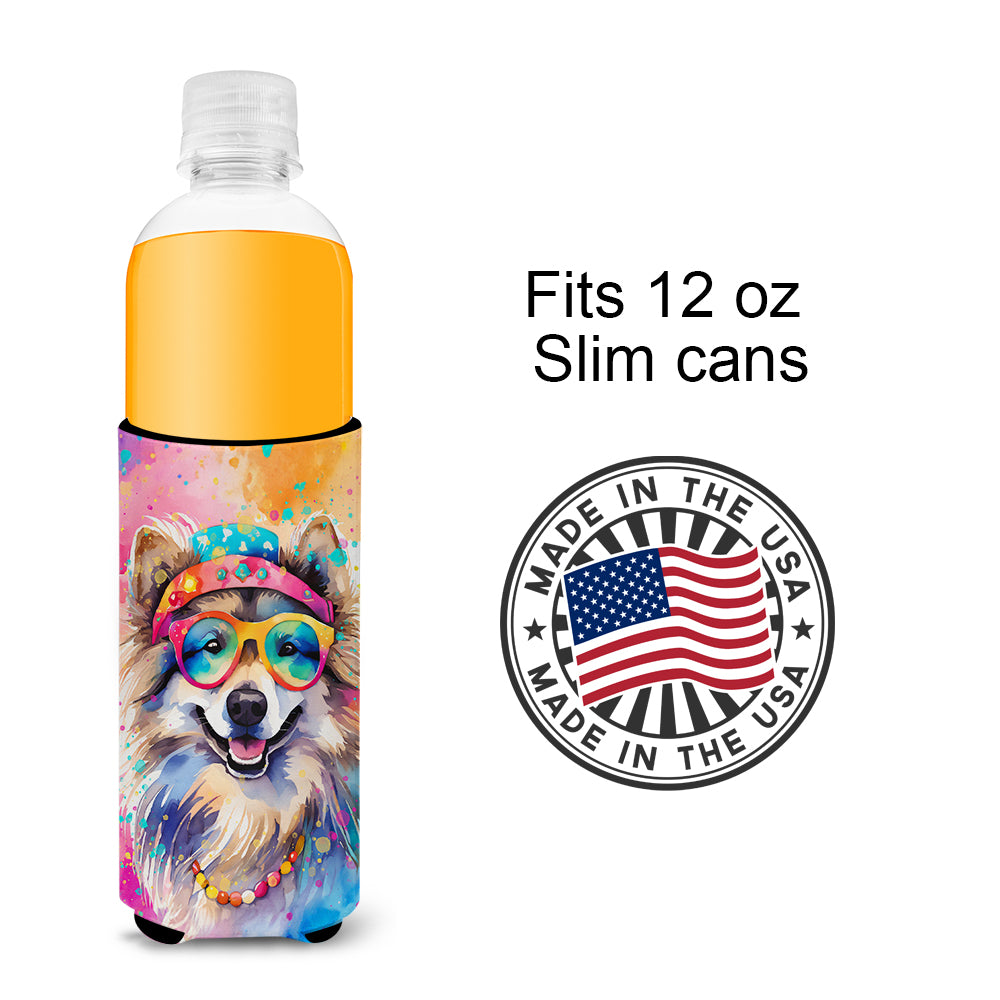 Keeshond Hippie Dawg Hugger for Ultra Slim Cans