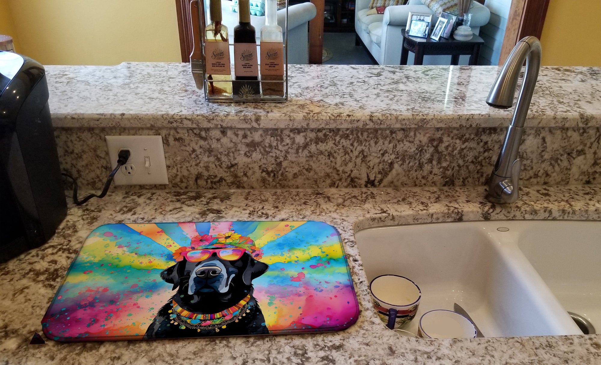 Caroline's Treasures Black Labrador Hippie Dawg Dish Drying Mat