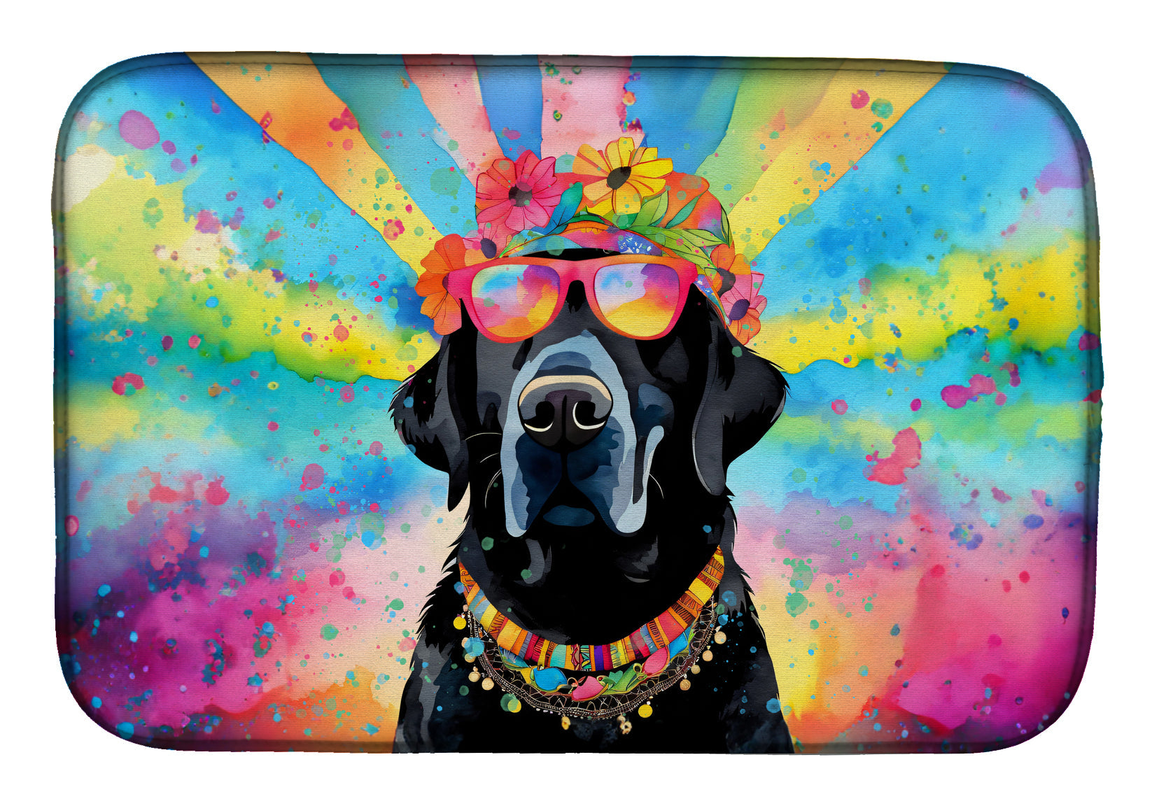 Caroline's Treasures Black Labrador Hippie Dawg Dish Drying Mat