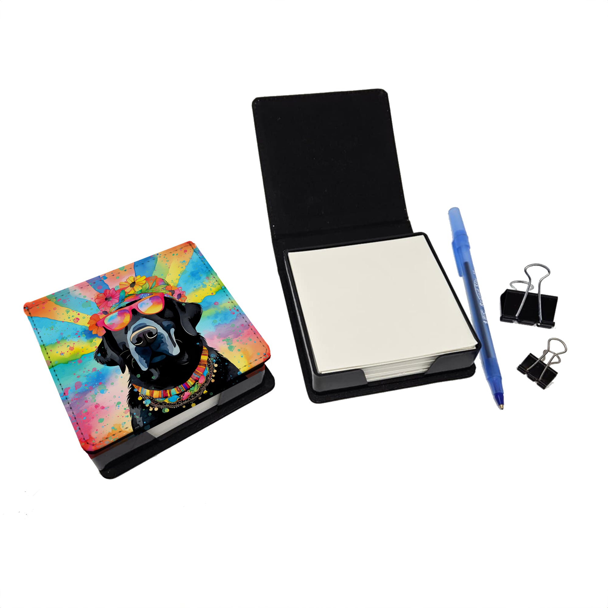 Caroline's Treasures Black Labrador Hippie Dawg PU Leather Note Paper Holder
