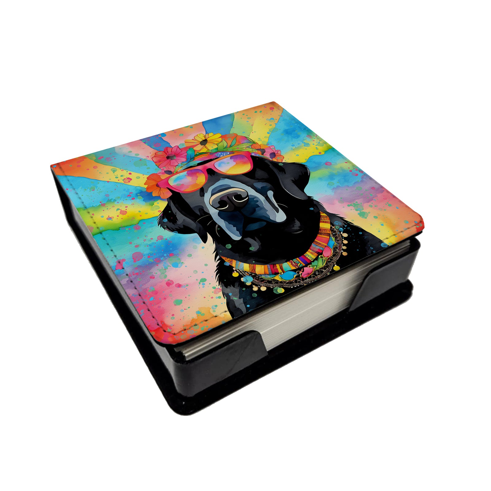 Caroline's Treasures Black Labrador Hippie Dawg PU Leather Note Paper Holder