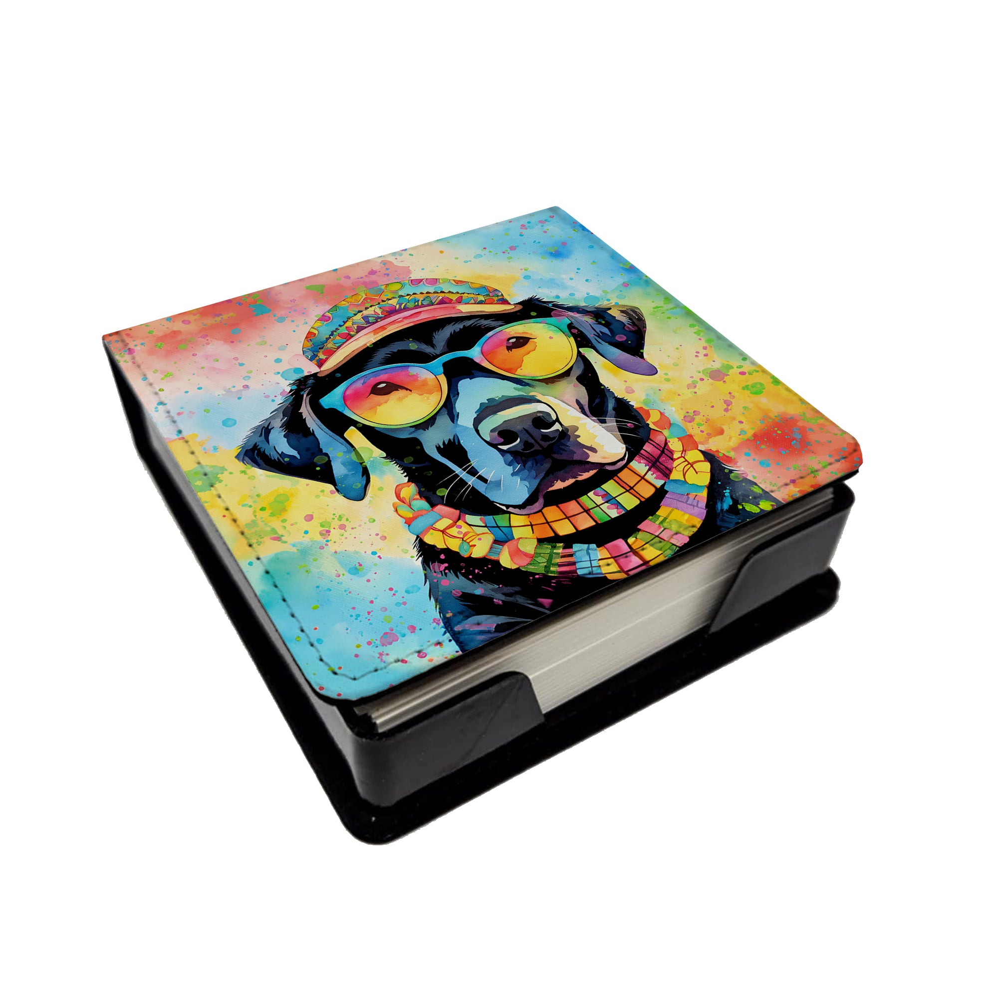 Caroline's Treasures Black Labrador Hippie Dawg PU Leather Note Paper Holder