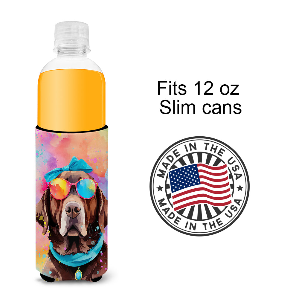 Chocolate Labrador Hippie Dawg Hugger for Ultra Slim Cans