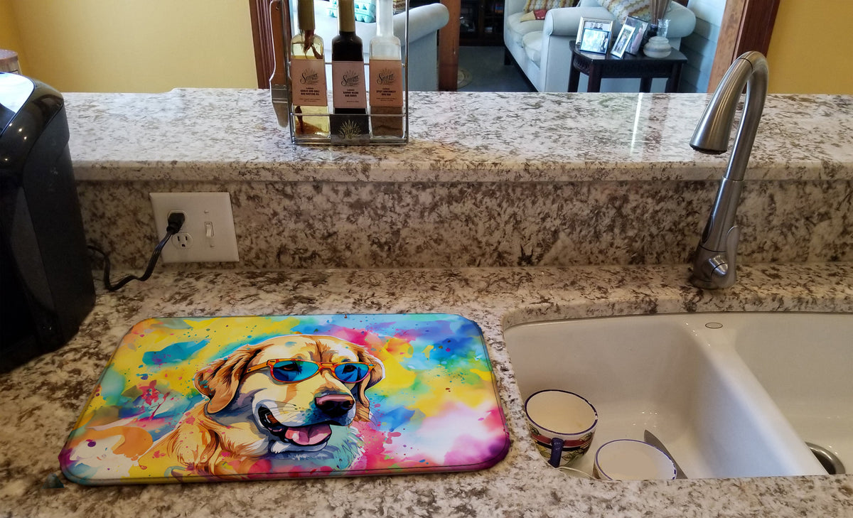 Caroline's Treasures Yellow Labrador Hippie Dawg Dish Drying Mat
