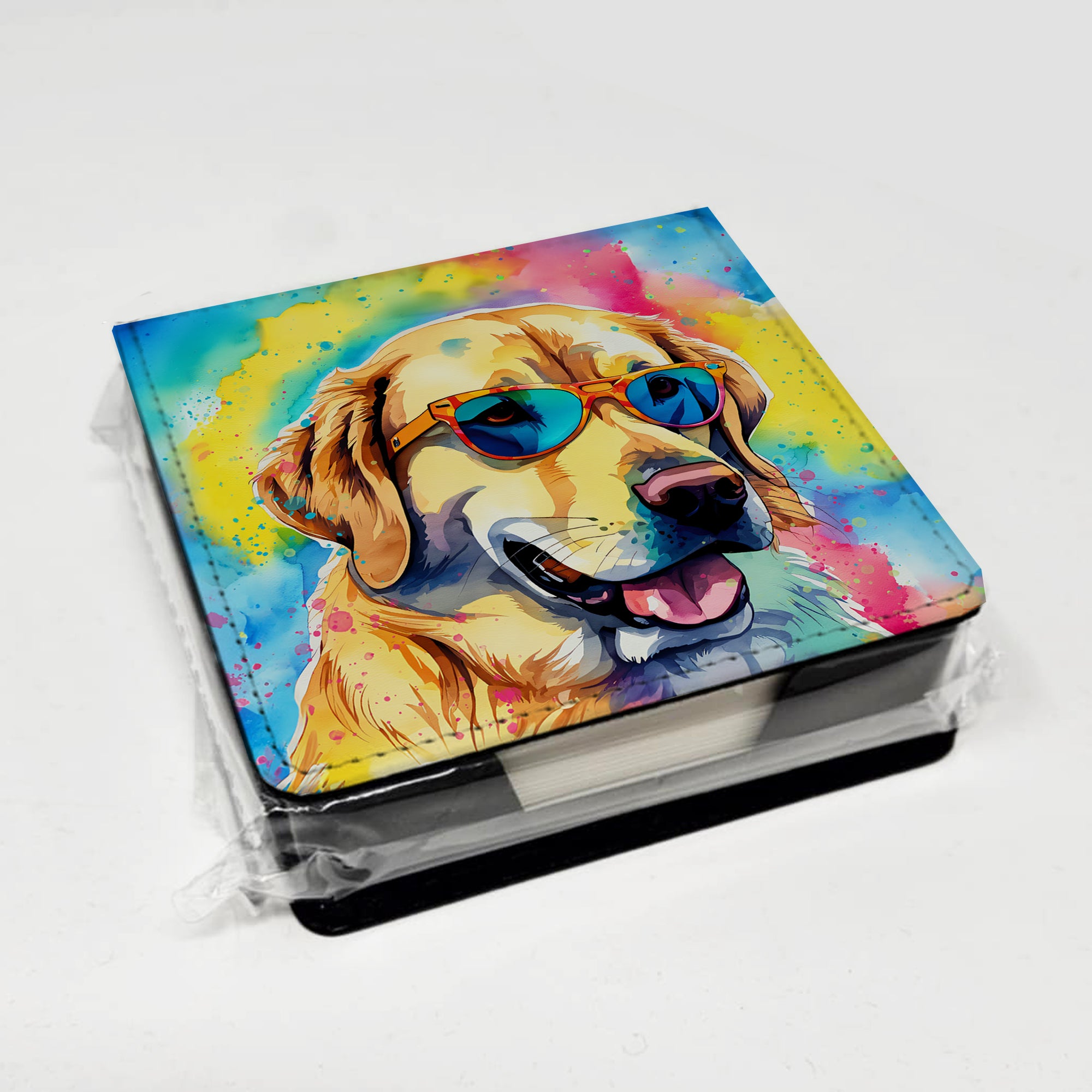 Caroline's Treasures Yellow Labrador Hippie Dawg PU Leather Note Paper Holder