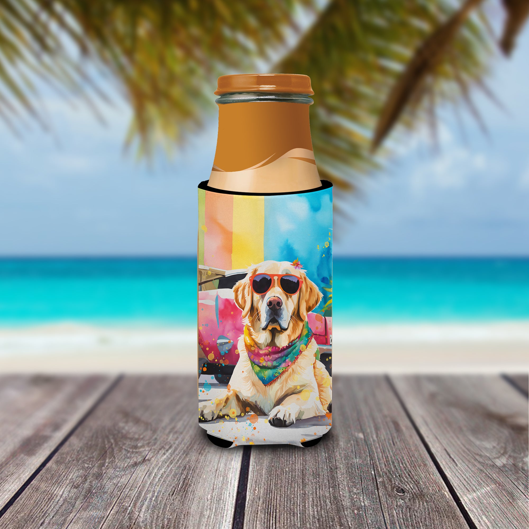 Yellow Labrador Hippie Dawg Hugger for Ultra Slim Cans