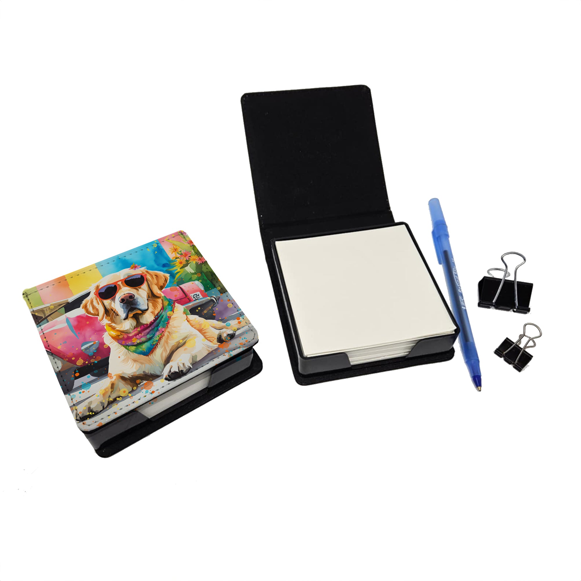 Caroline's Treasures Yellow Labrador Hippie Dawg PU Leather Note Paper Holder
