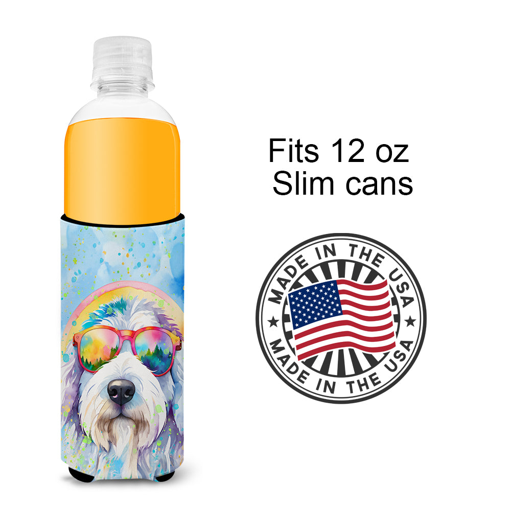 Old English Sheepdog Hippie Dawg Hugger for Ultra Slim Cans