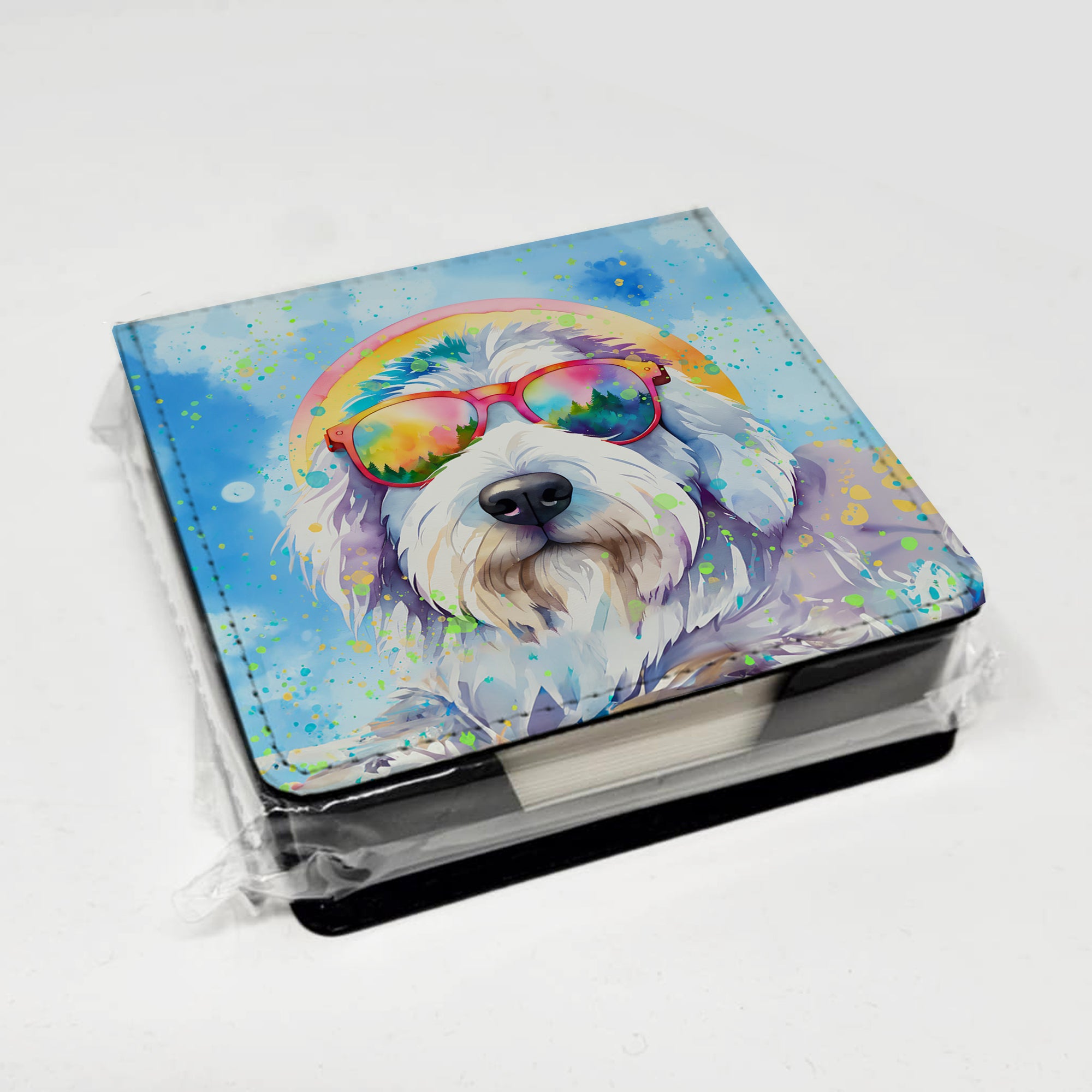Caroline's Treasures Old English Sheepdog Hippie Dawg PU Leather Note Paper Holder