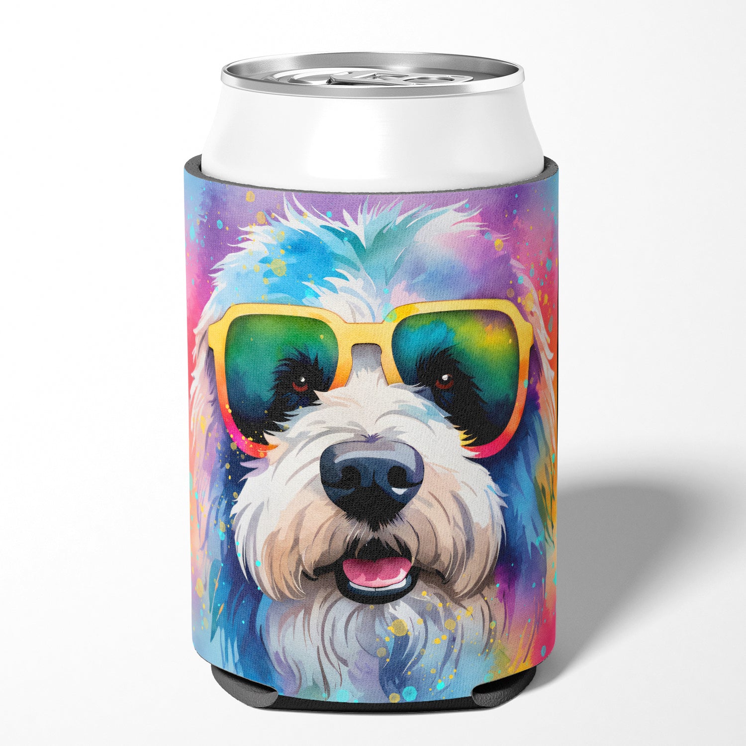 Old English Sheepdog Hippie Dawg Can or Bottle Hugger