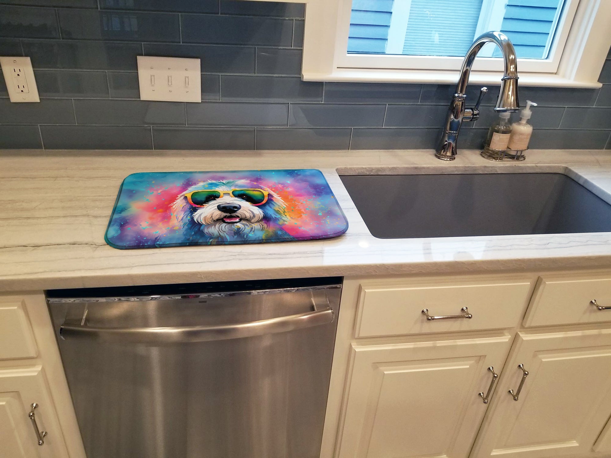 Caroline's Treasures Old English Sheepdog Hippie Dawg Dish Drying Mat