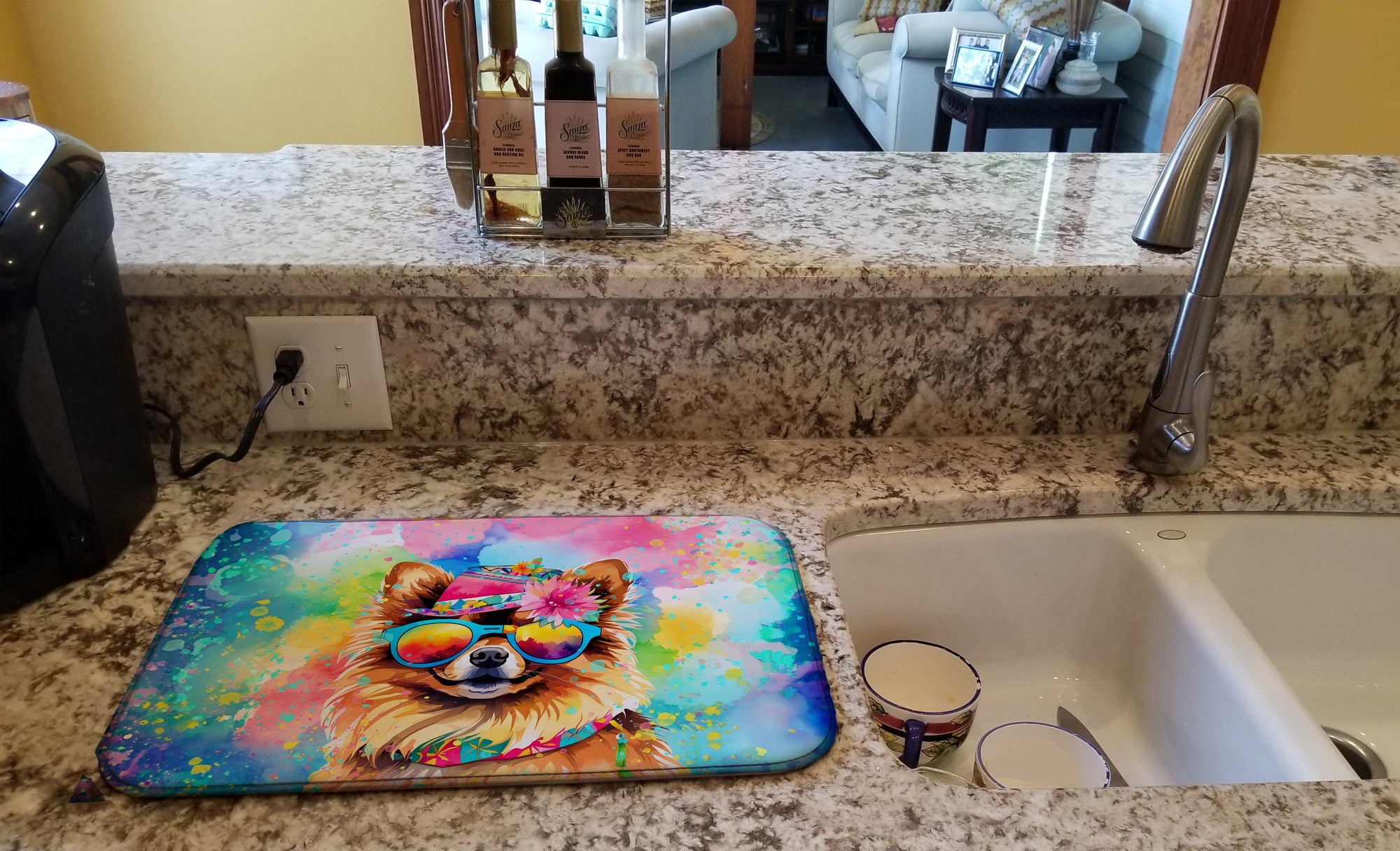 Caroline's Treasures Pomeranian Hippie Dawg Dish Drying Mat