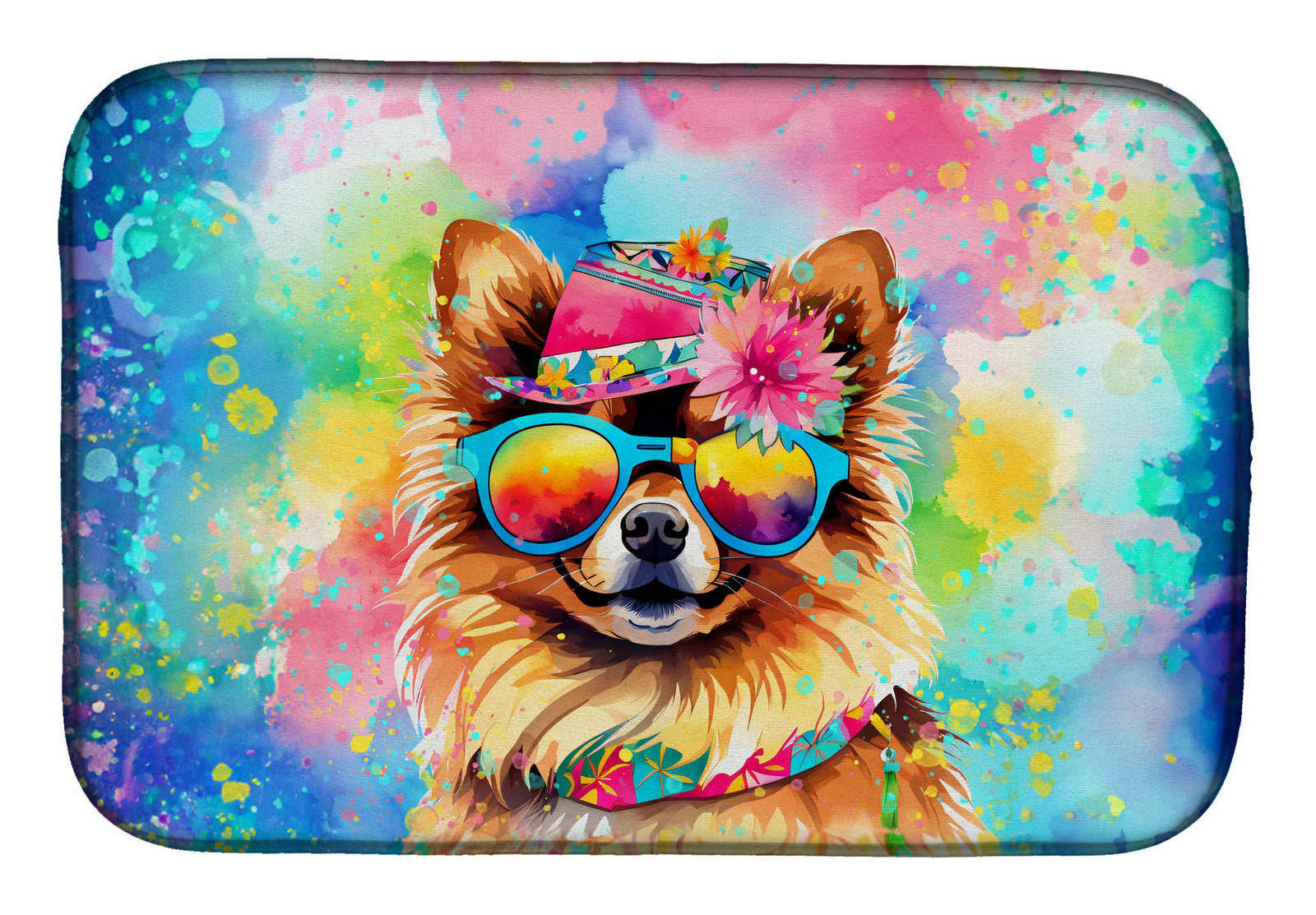 Caroline's Treasures Pomeranian Hippie Dawg Dish Drying Mat
