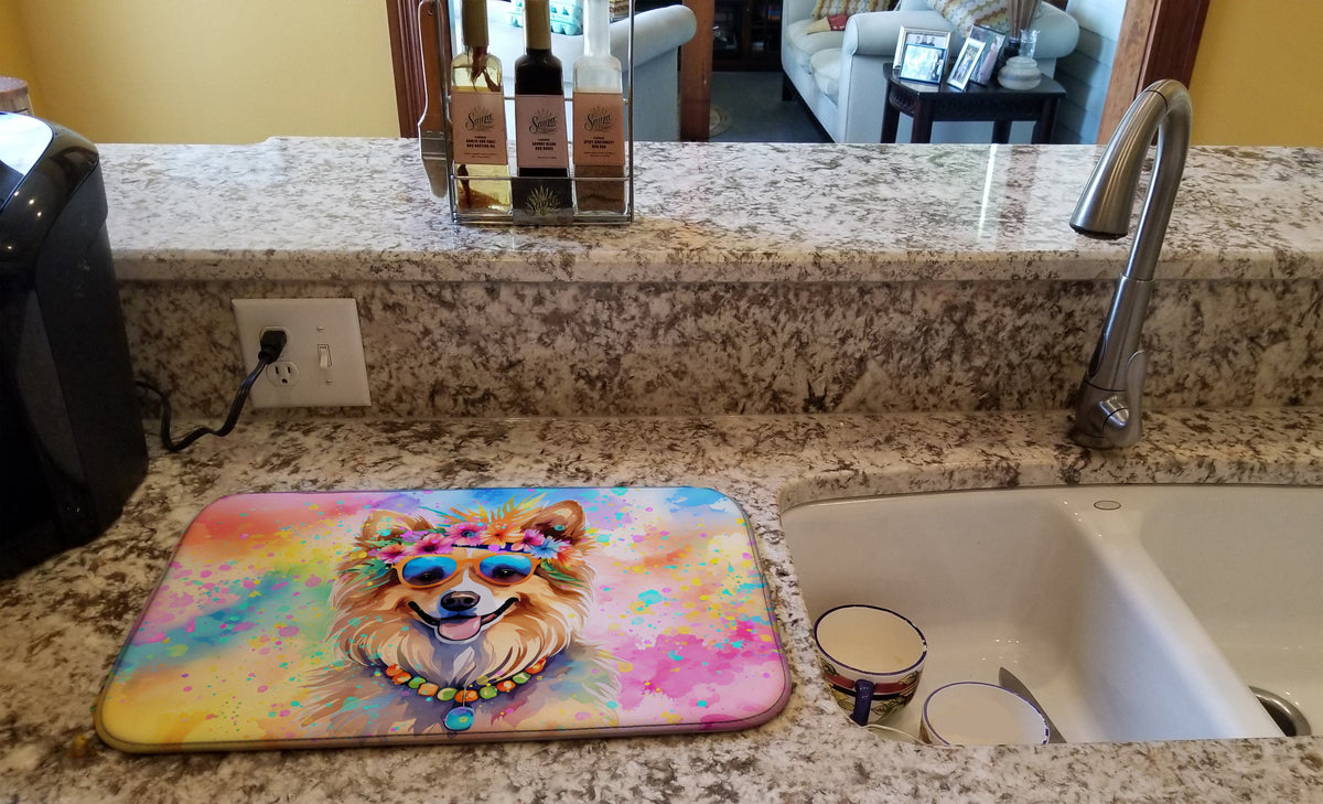 Caroline's Treasures Pomeranian Hippie Dawg Dish Drying Mat