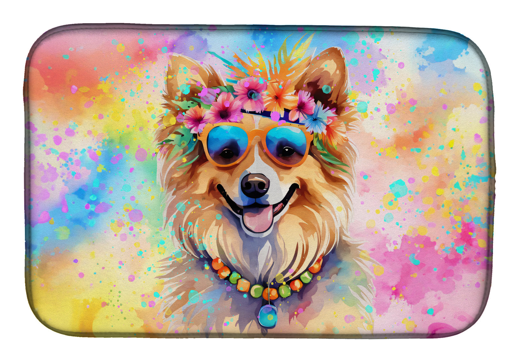 Caroline's Treasures Pomeranian Hippie Dawg Dish Drying Mat