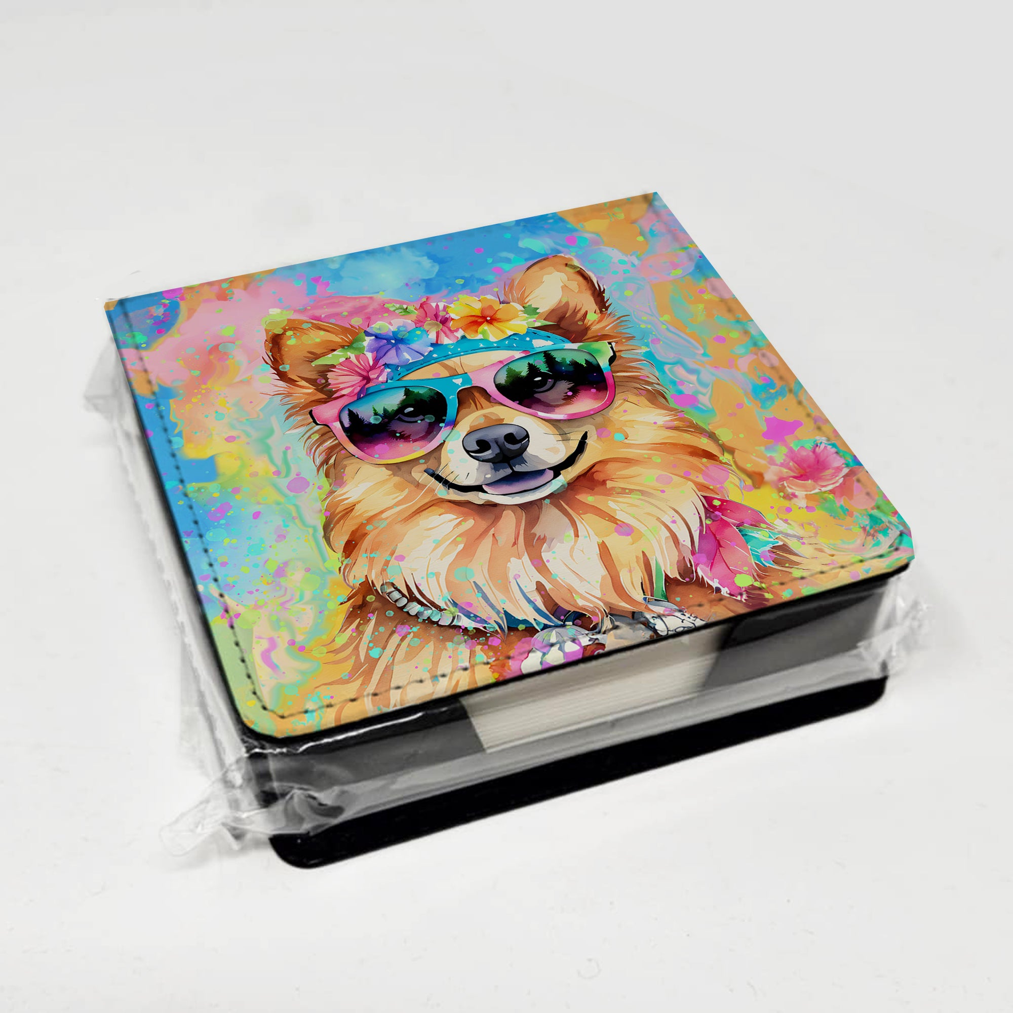 Caroline's Treasures Pomeranian Hippie Dawg PU Leather Note Paper Holder