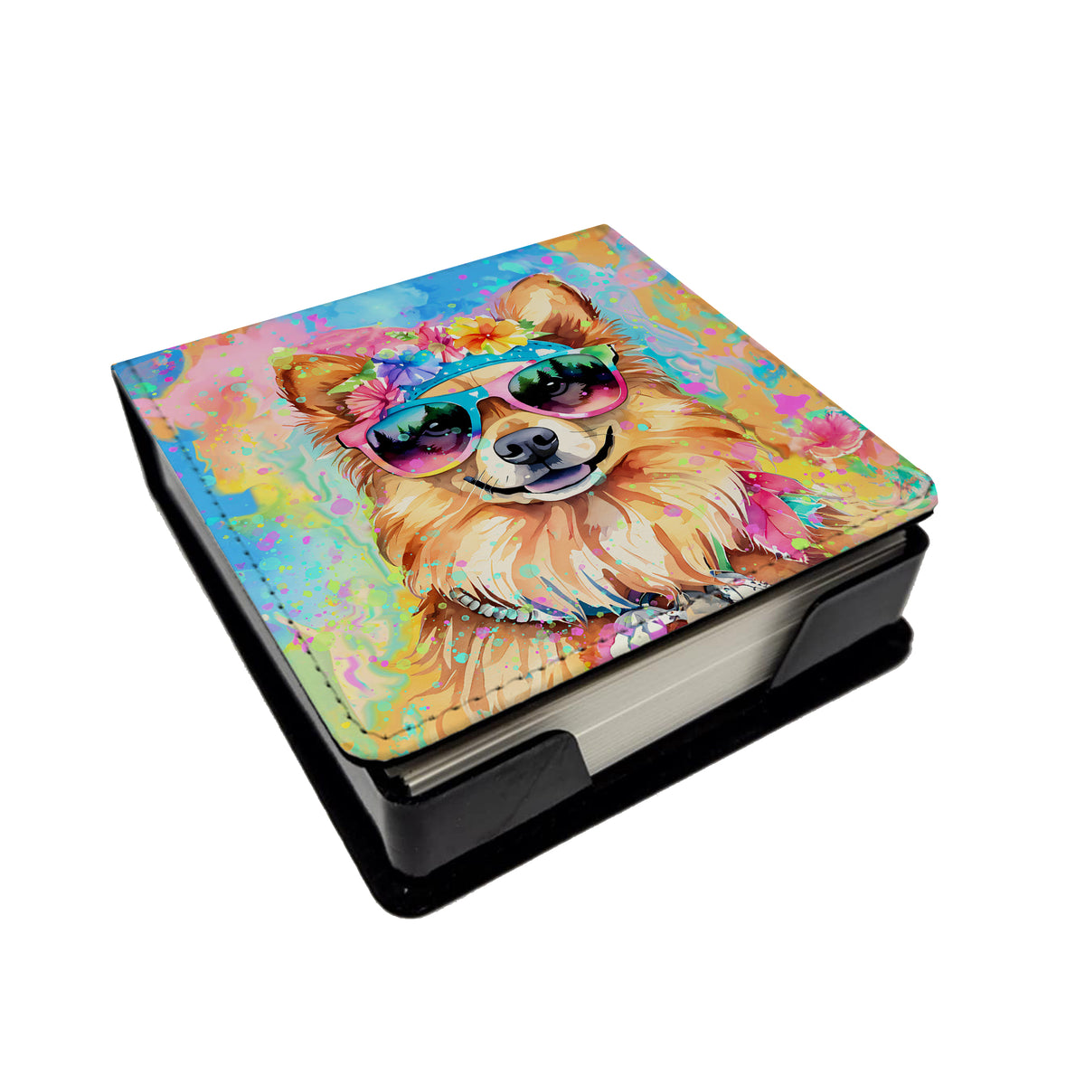 Caroline's Treasures Pomeranian Hippie Dawg PU Leather Note Paper Holder