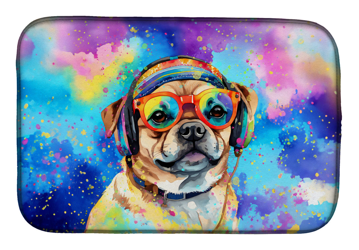 Caroline's Treasures Pug Hippie Dawg Dish Drying Mat
