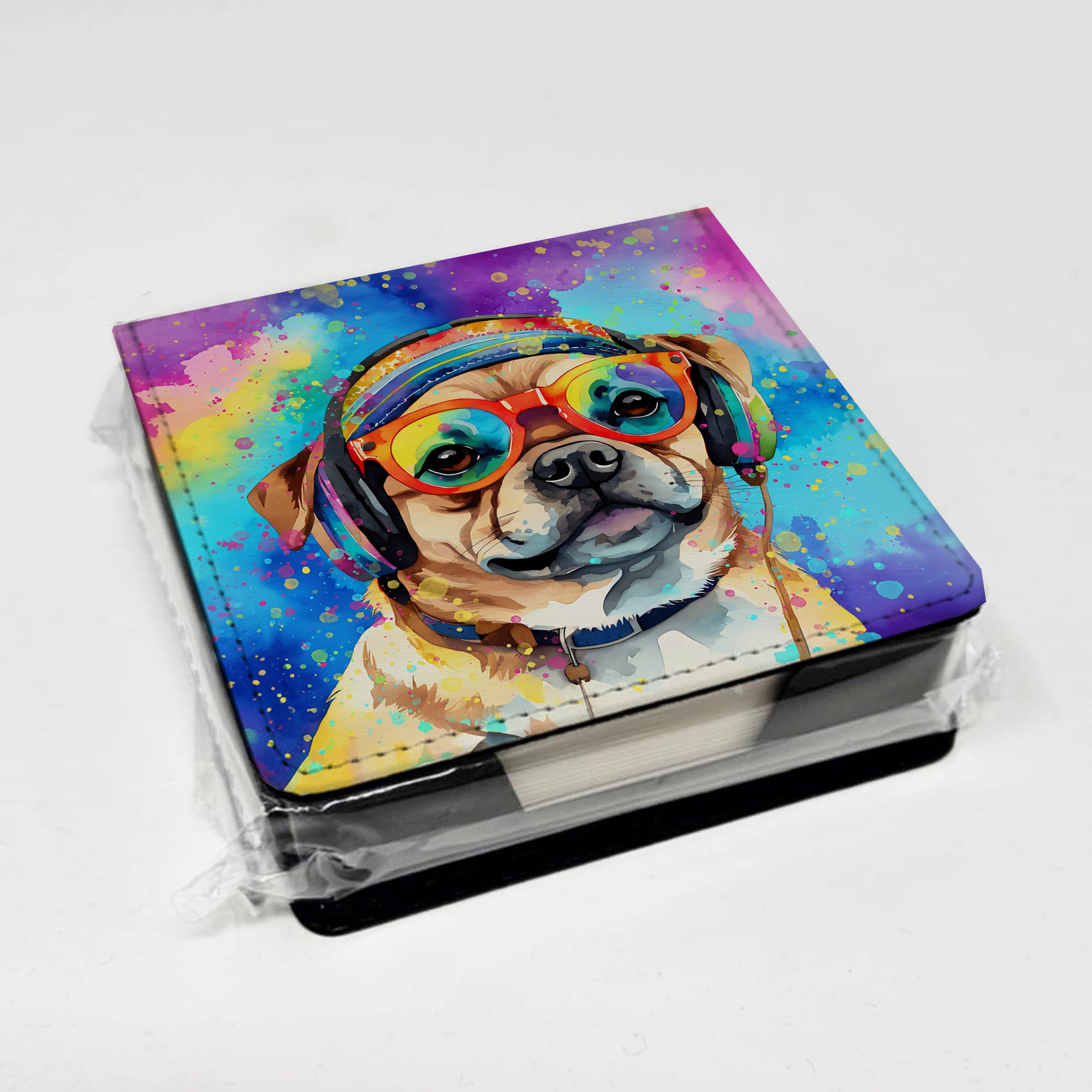 Caroline's Treasures Pug Hippie Dawg PU Leather Note Paper Holder