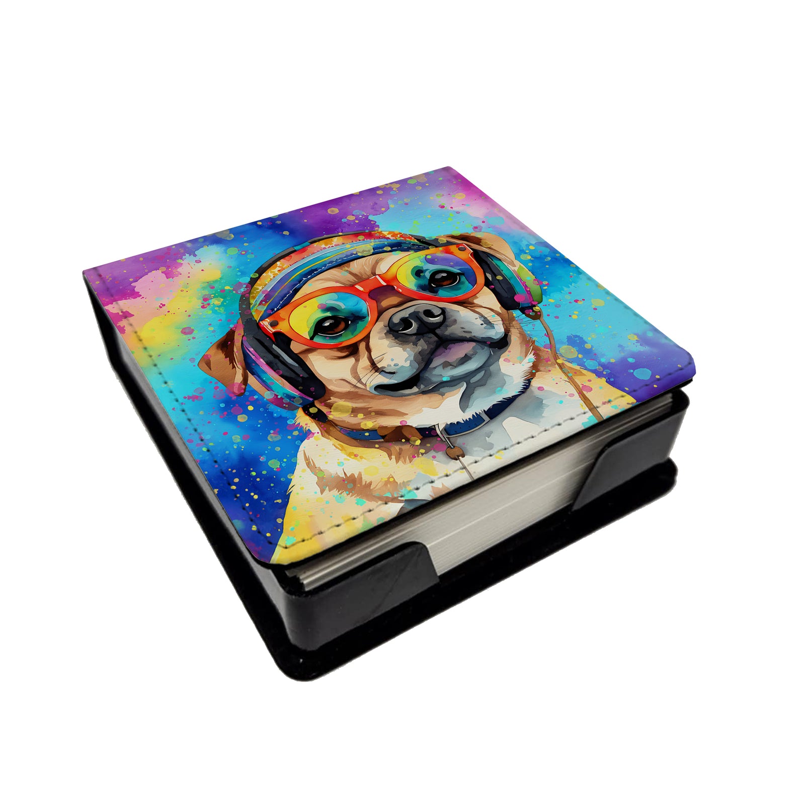 Caroline's Treasures Pug Hippie Dawg PU Leather Note Paper Holder