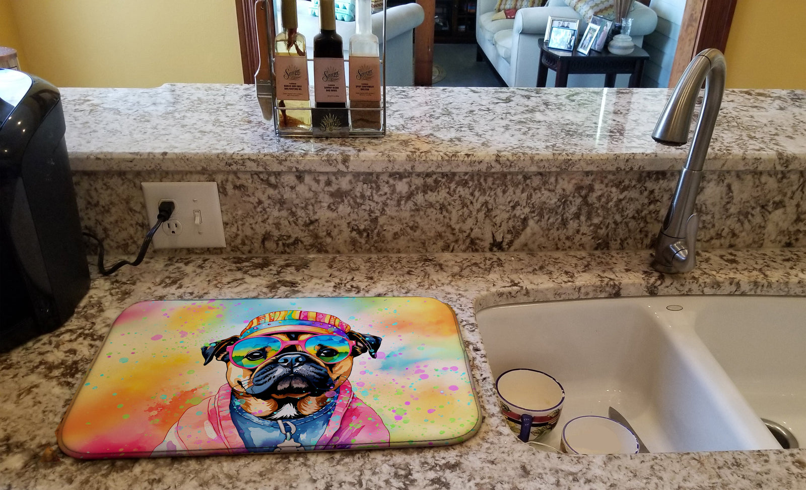 Caroline's Treasures Pug Hippie Dawg Dish Drying Mat