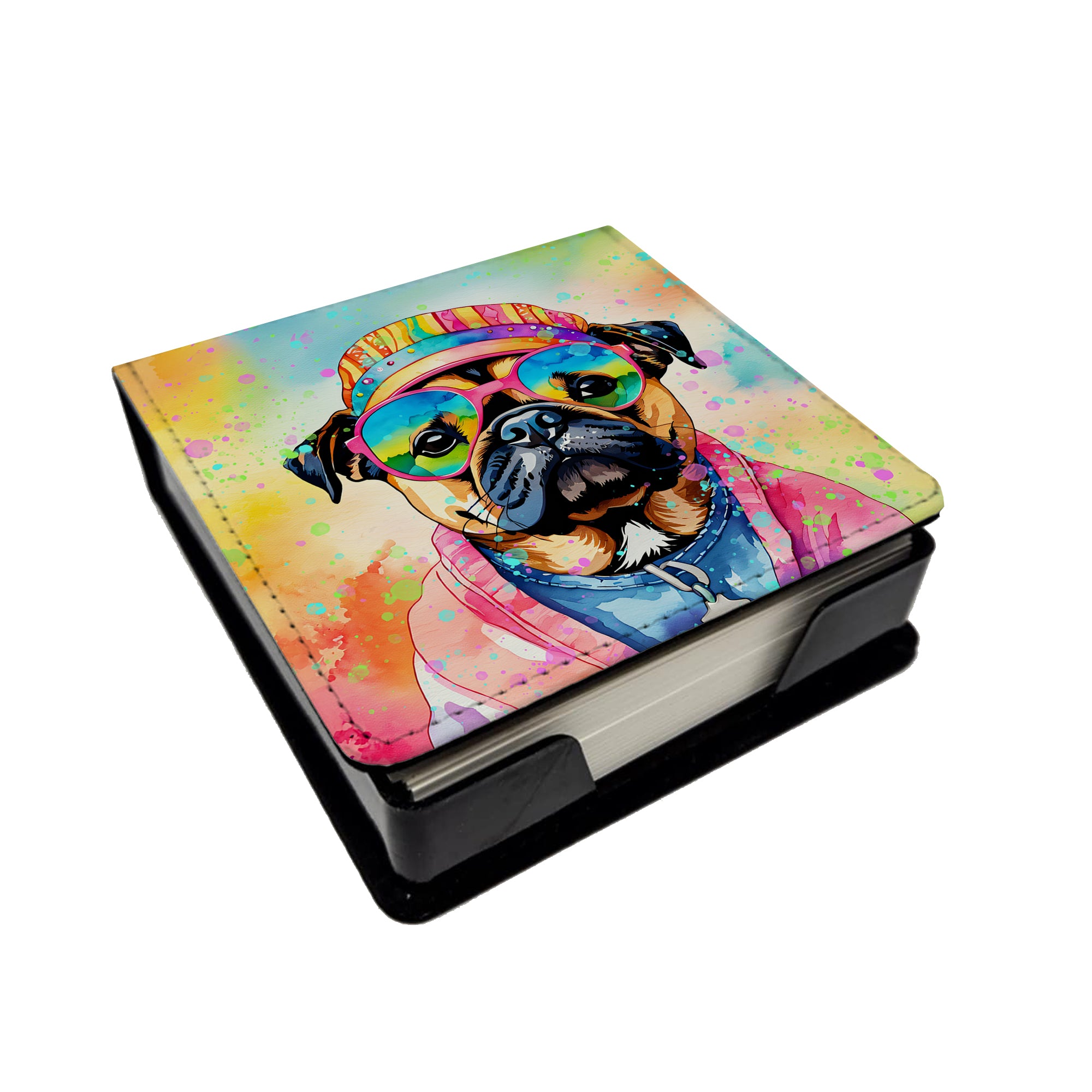 Caroline's Treasures Pug Hippie Dawg PU Leather Note Paper Holder