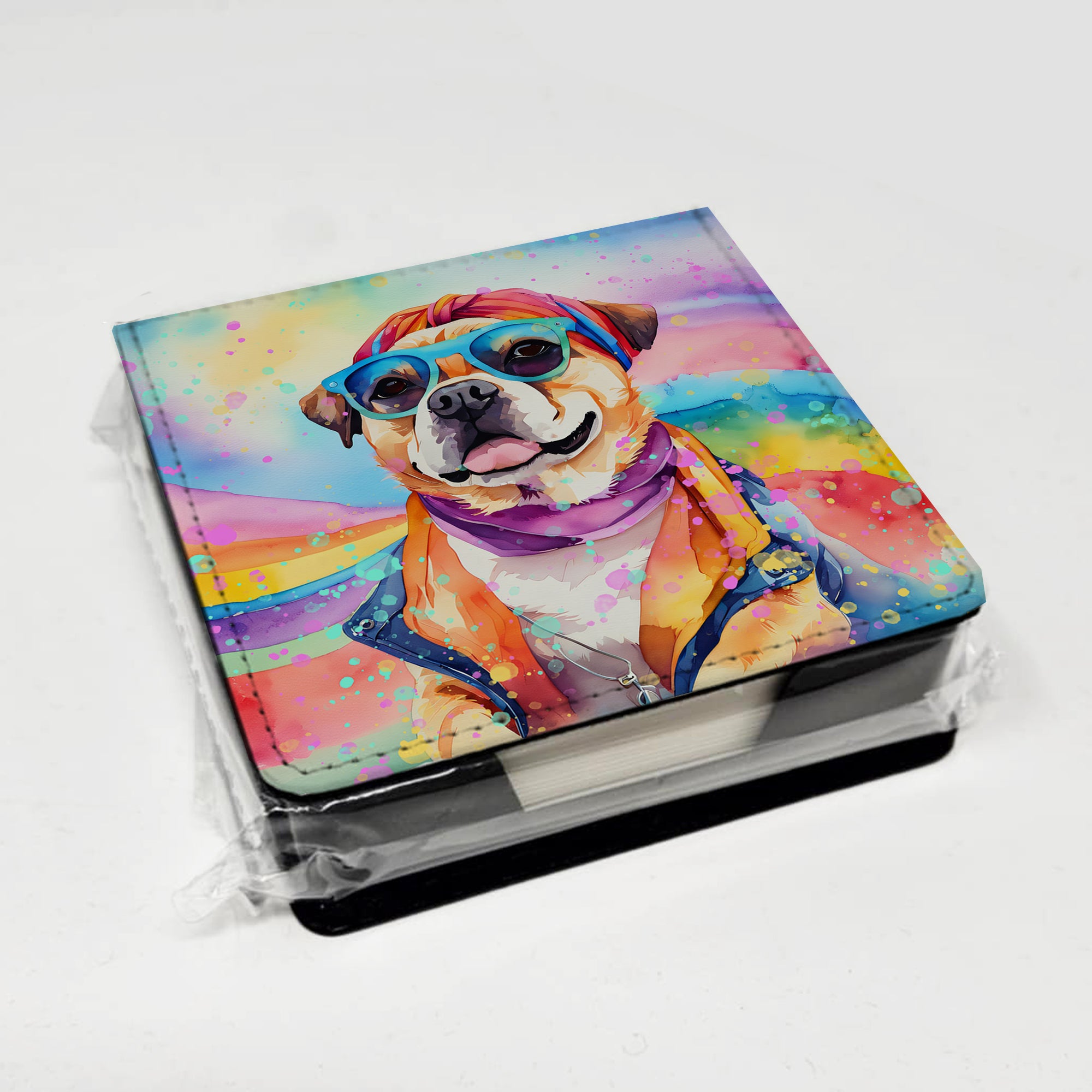 Caroline's Treasures Pug Hippie Dawg PU Leather Note Paper Holder