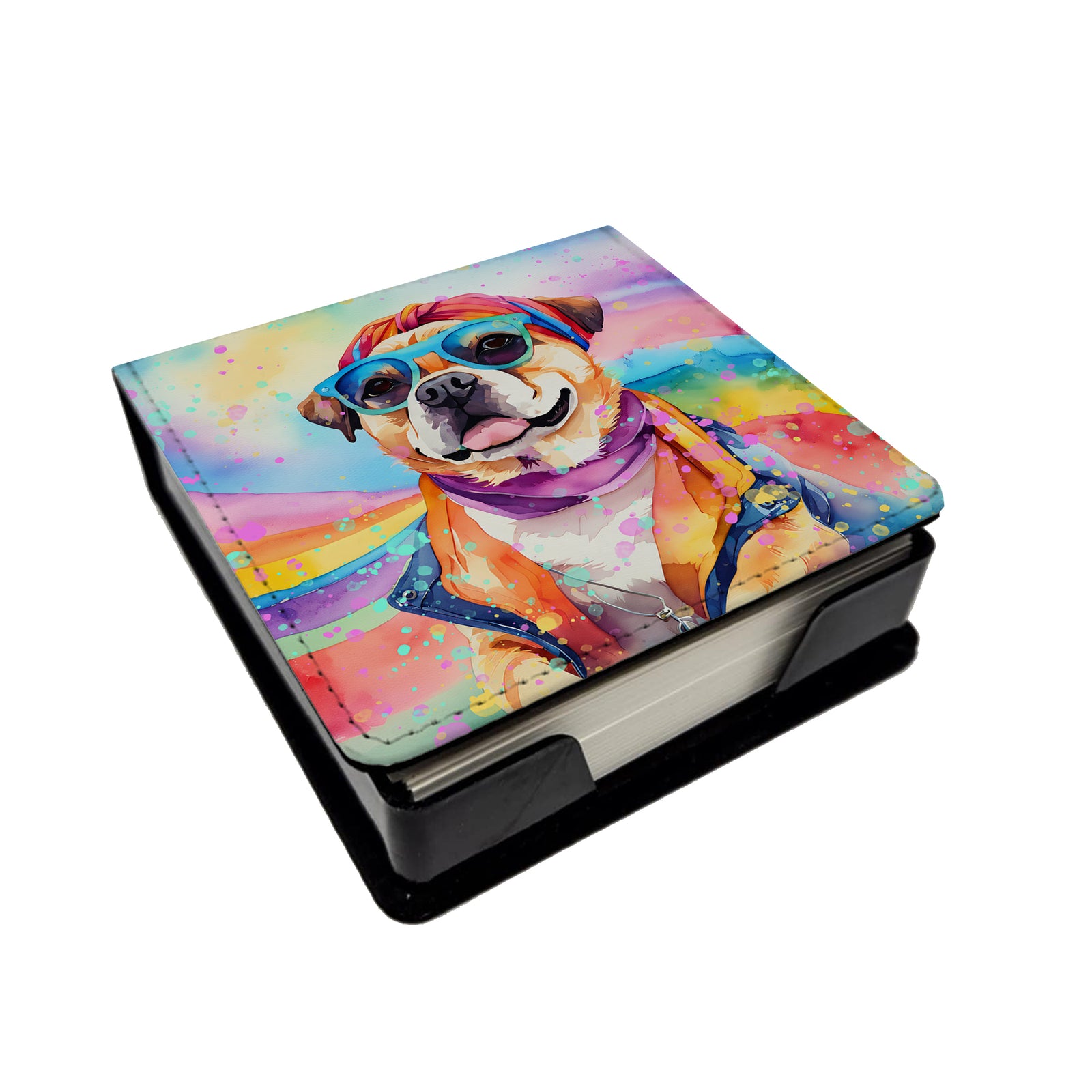 Caroline's Treasures Pug Hippie Dawg PU Leather Note Paper Holder