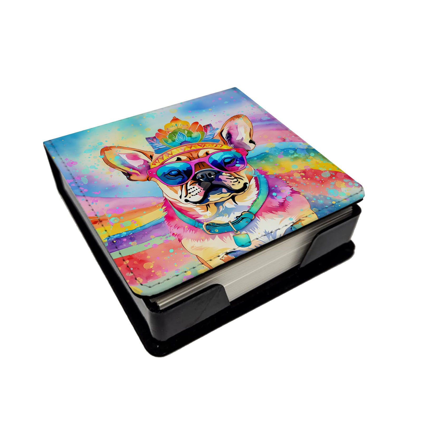 Caroline's Treasures Pug Hippie Dawg PU Leather Note Paper Holder