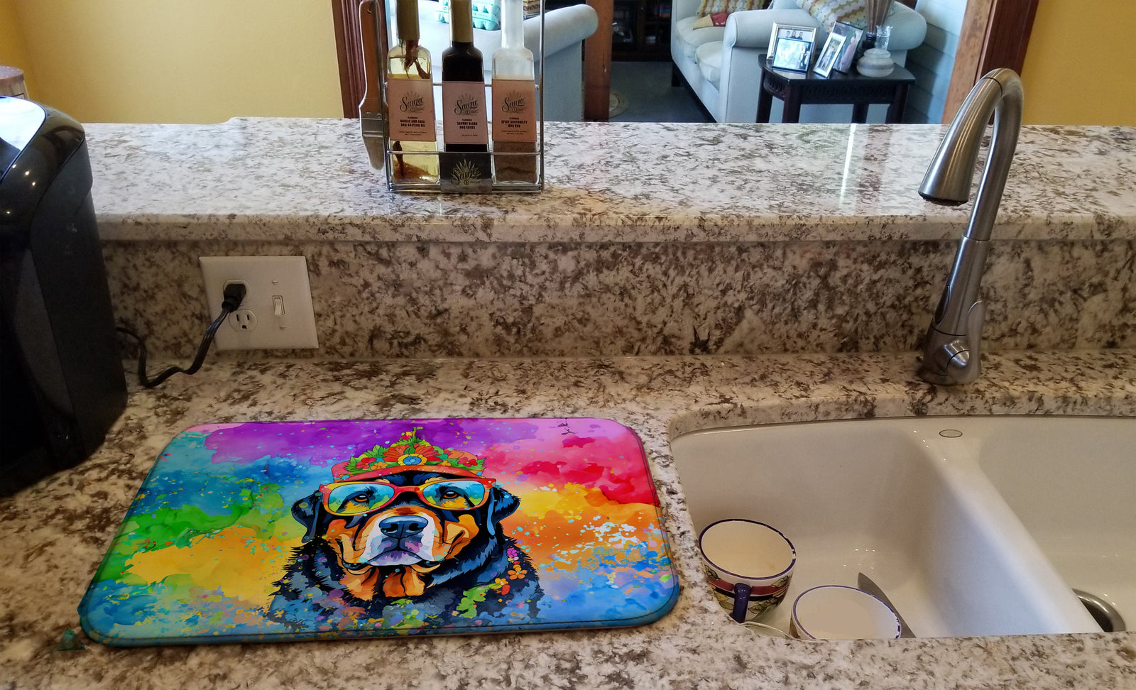 Caroline's Treasures Rottweiler Hippie Dawg Dish Drying Mat