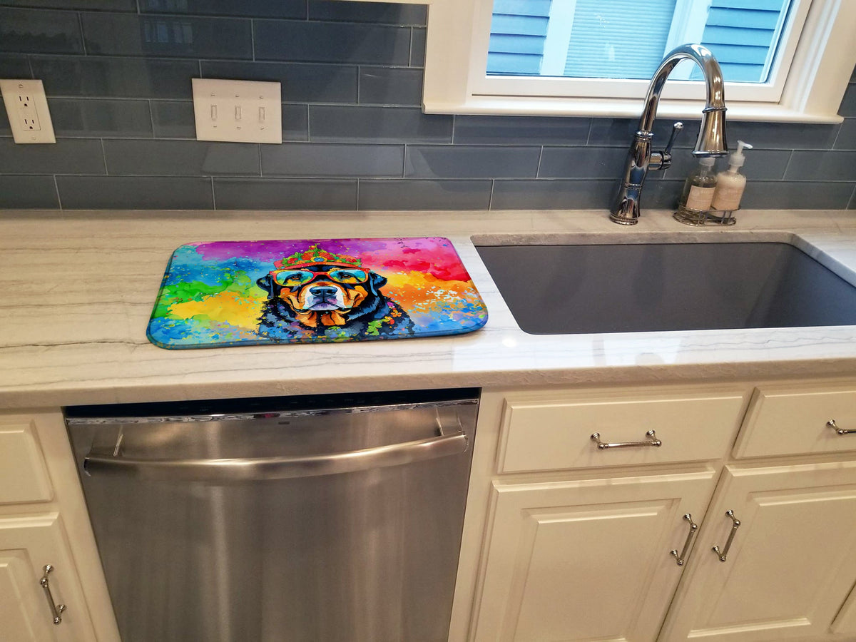 Caroline's Treasures Rottweiler Hippie Dawg Dish Drying Mat