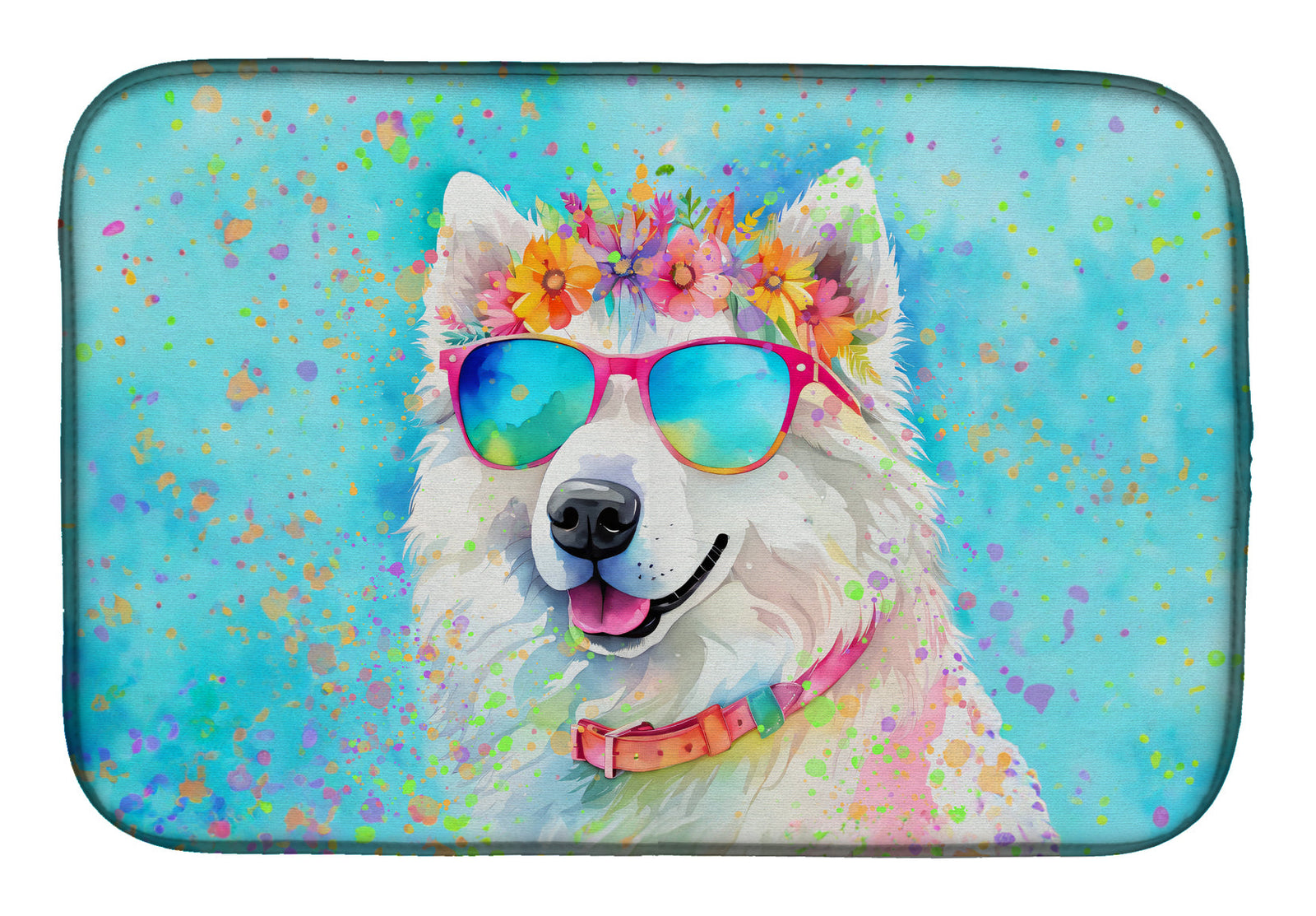 Caroline's Treasures Samoyed Hippie Dawg Dish Drying Mat