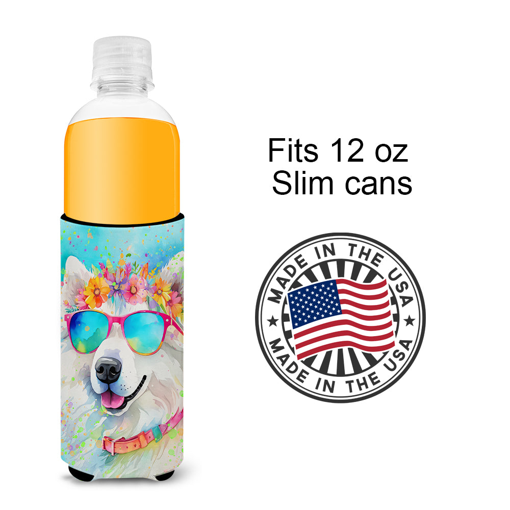 Samoyed Hippie Dawg Hugger for Ultra Slim Cans