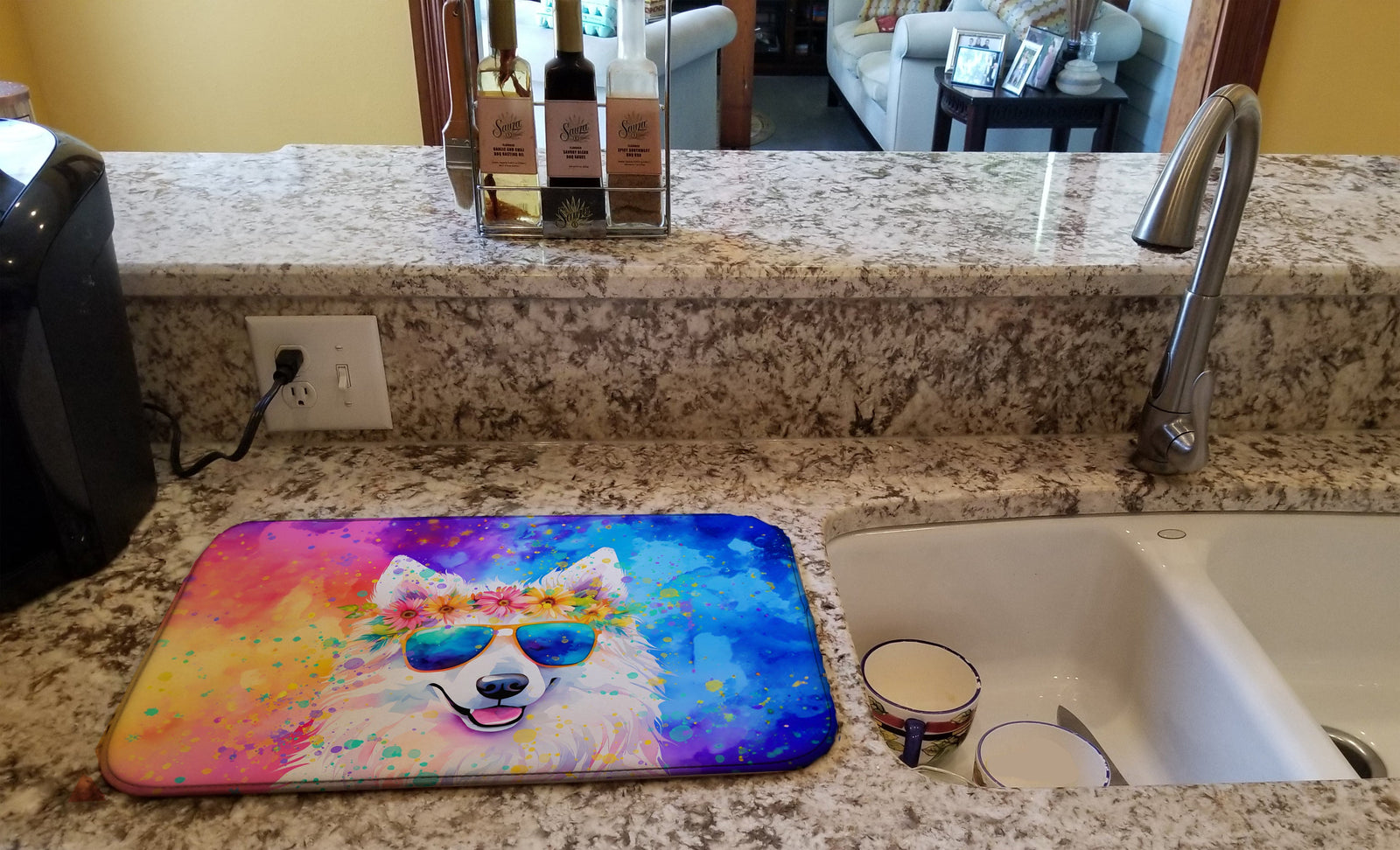 Caroline's Treasures Samoyed Hippie Dawg Dish Drying Mat