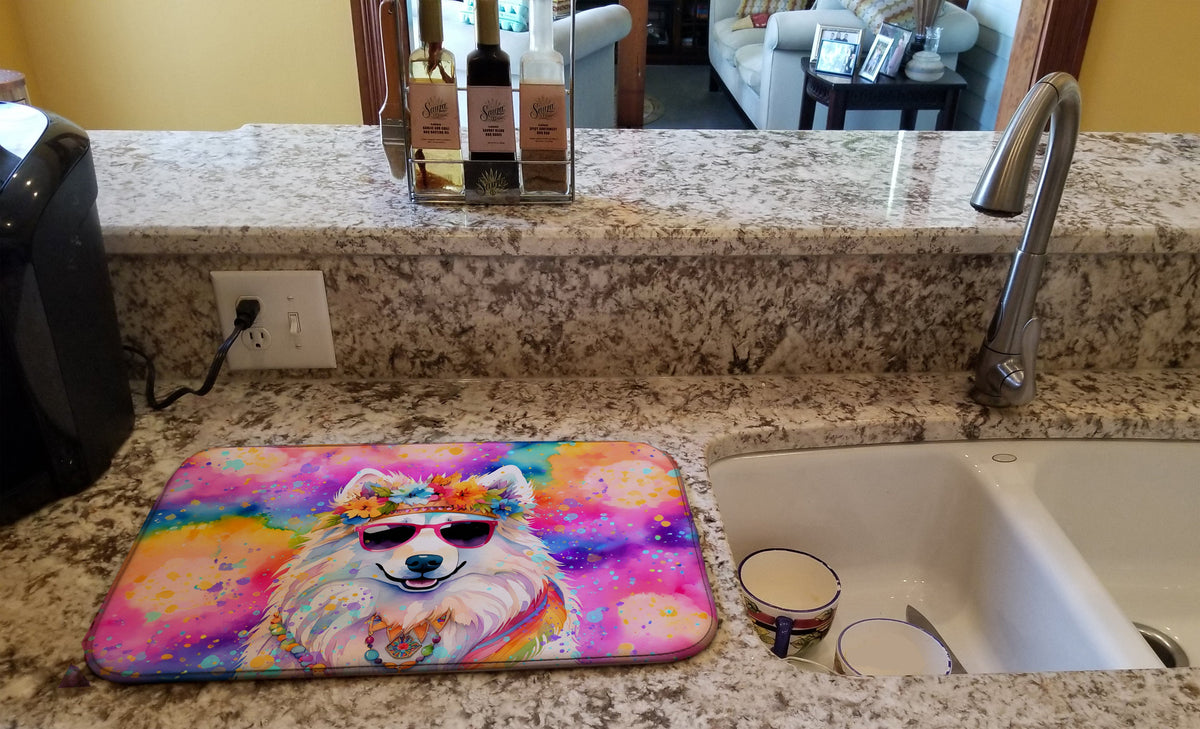 Caroline's Treasures Samoyed Hippie Dawg Dish Drying Mat