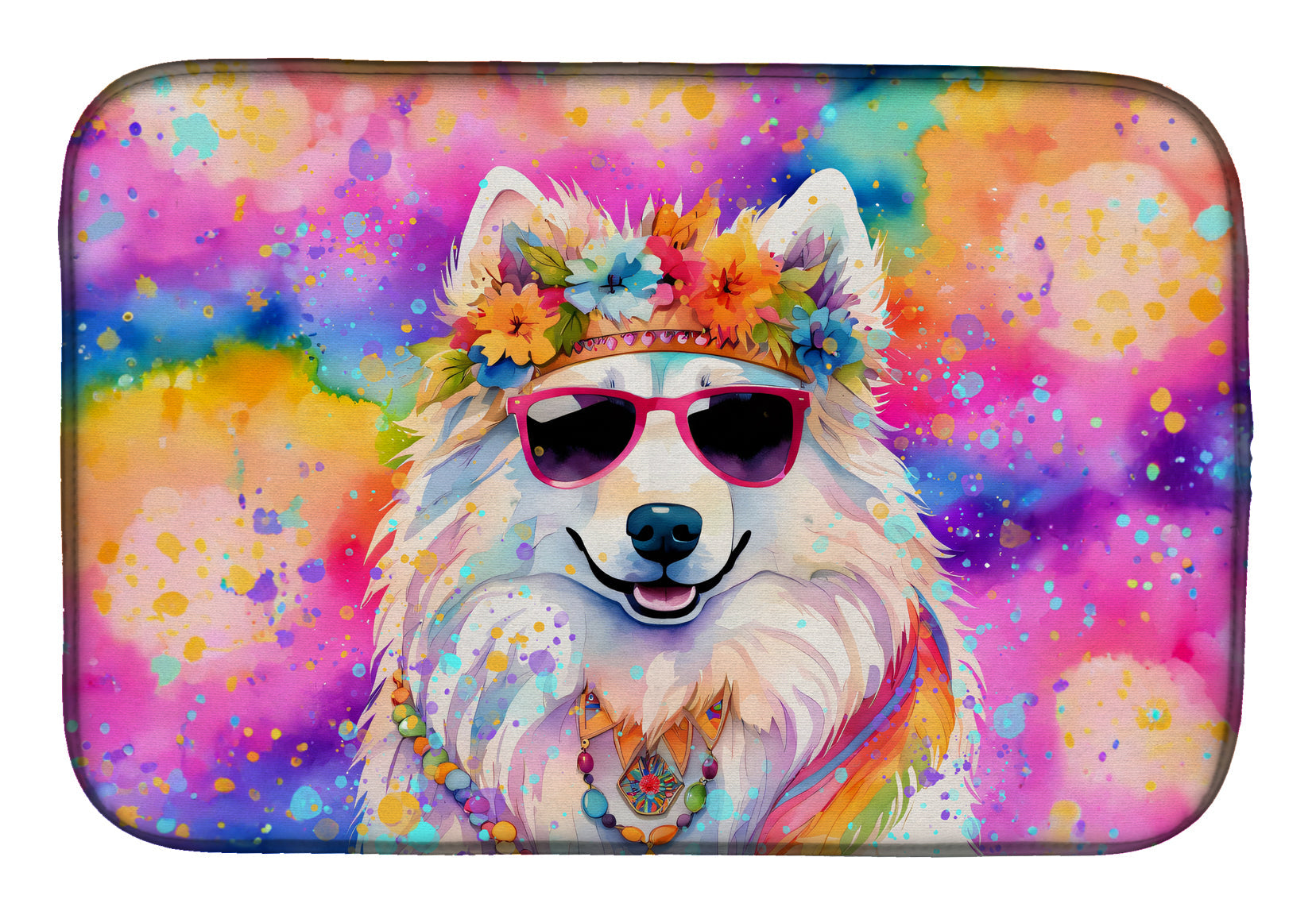 Caroline's Treasures Samoyed Hippie Dawg Dish Drying Mat