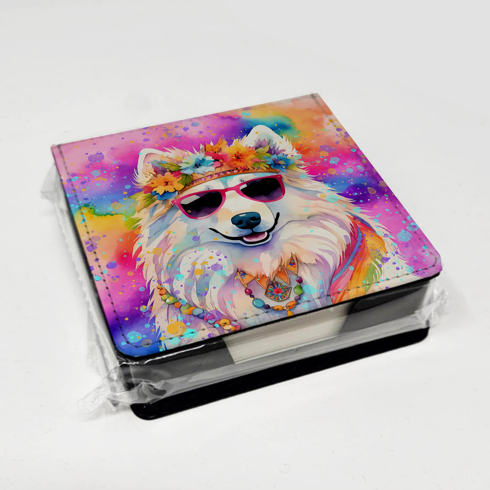Caroline's Treasures Samoyed Hippie Dawg PU Leather Note Paper Holder
