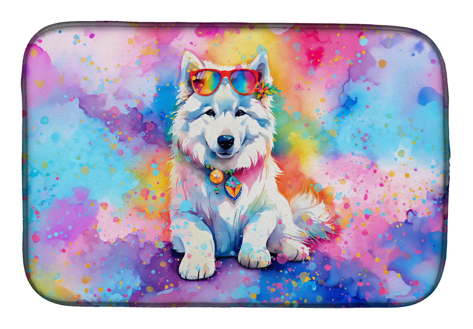 Caroline's Treasures Samoyed Hippie Dawg Dish Drying Mat