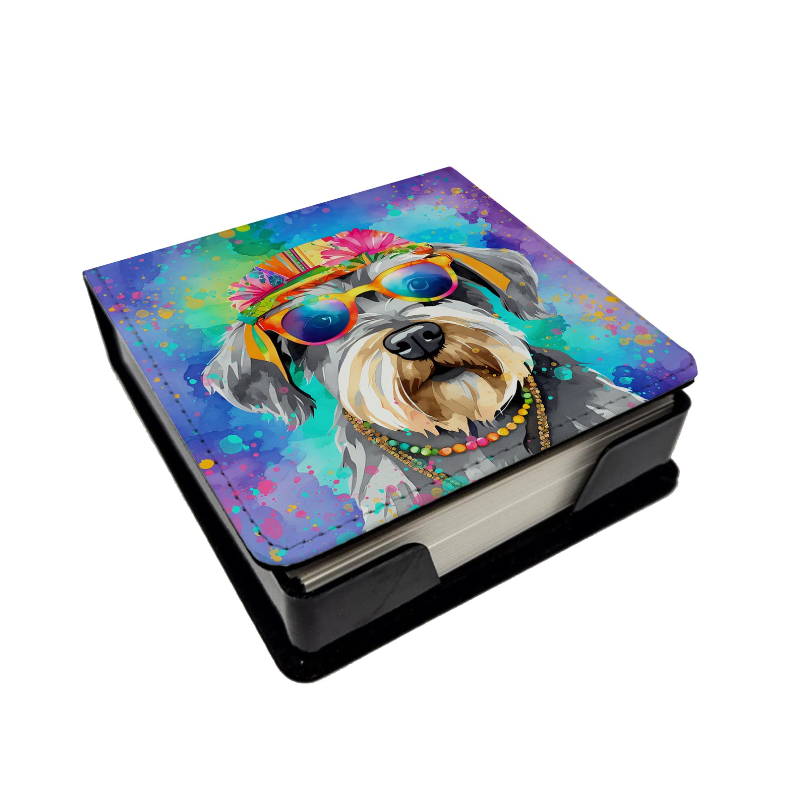 Caroline's Treasures Schnauzer Hippie Dawg PU Leather Note Paper Holder