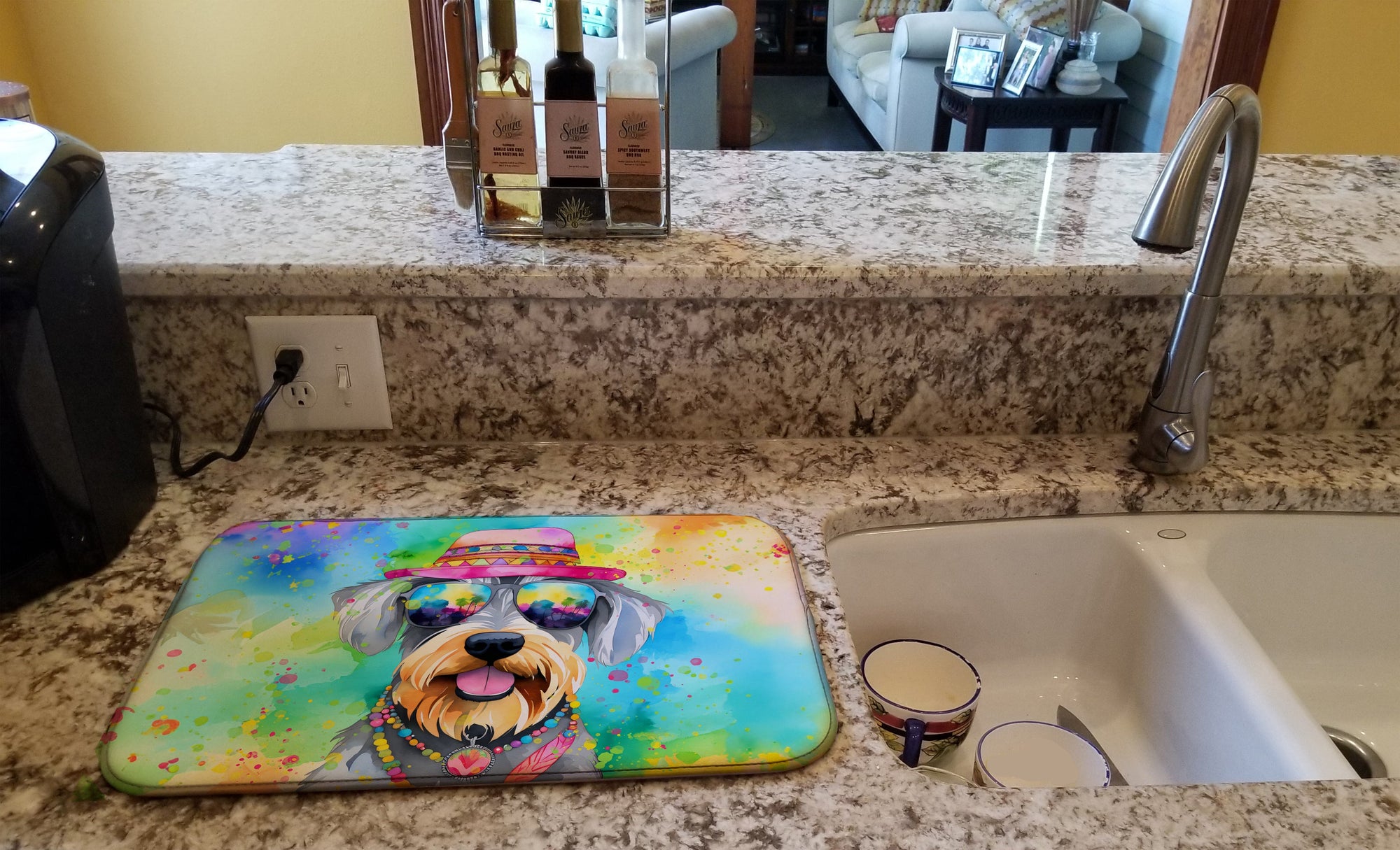 Caroline's Treasures Schnauzer Hippie Dawg Dish Drying Mat