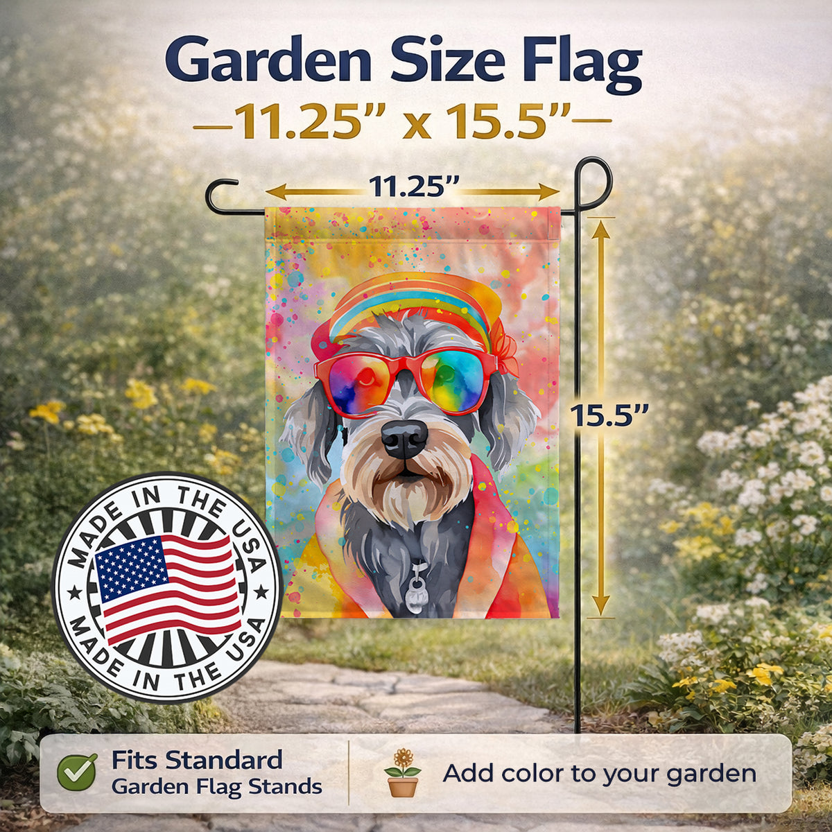 Caroline's Treasures Schnauzer Hippie Dawg Garden Flag Mailbox Decorative Yard Banner Outside Patio Artwork for Flower Beds, Garden Size, Multicolor