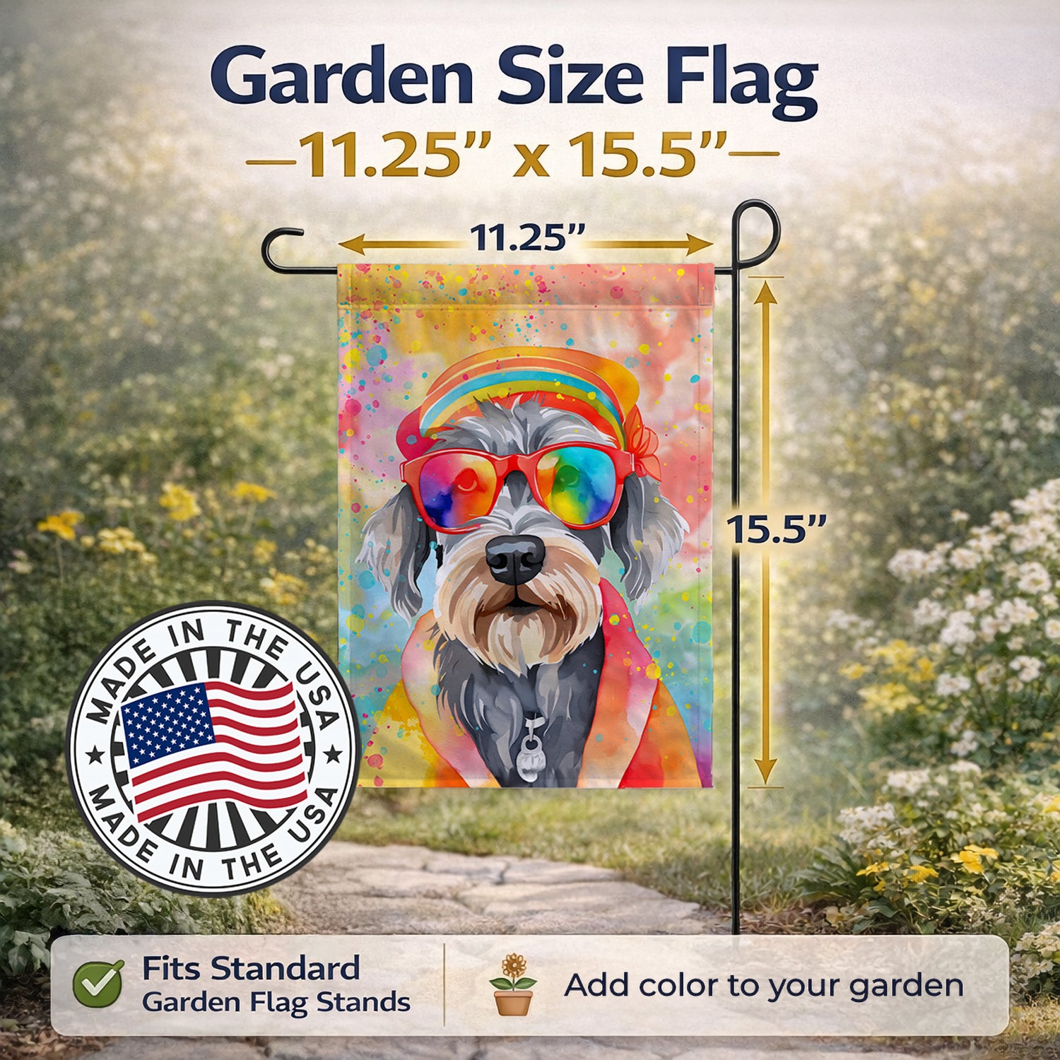 Caroline's Treasures Schnauzer Hippie Dawg Garden Flag Mailbox Decorative Yard Banner Outside Patio Artwork for Flower Beds, Garden Size, Multicolor