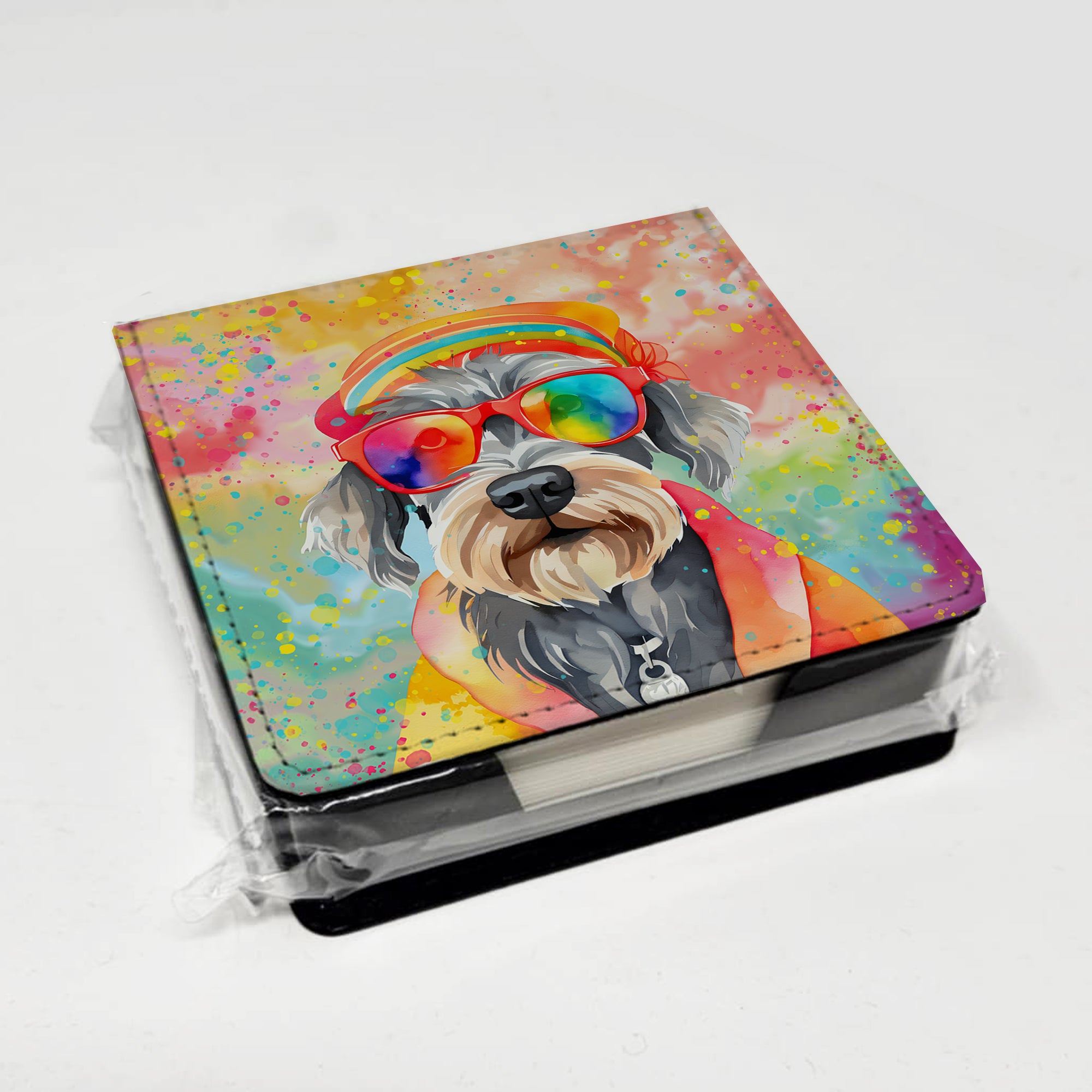 Caroline's Treasures Schnauzer Hippie Dawg PU Leather Note Paper Holder