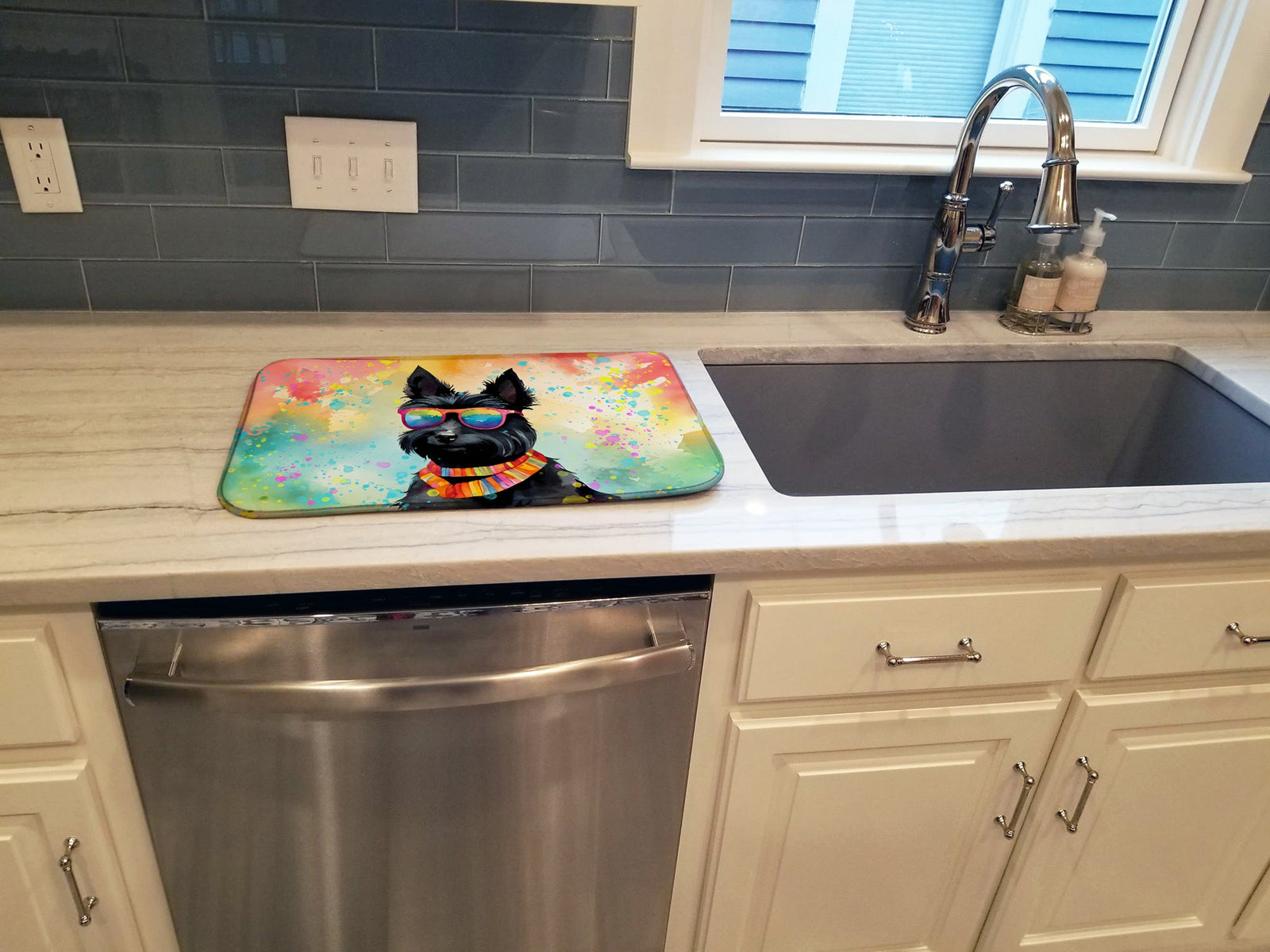 Caroline's Treasures Scottish Terrier Hippie Dawg Dish Drying Mat