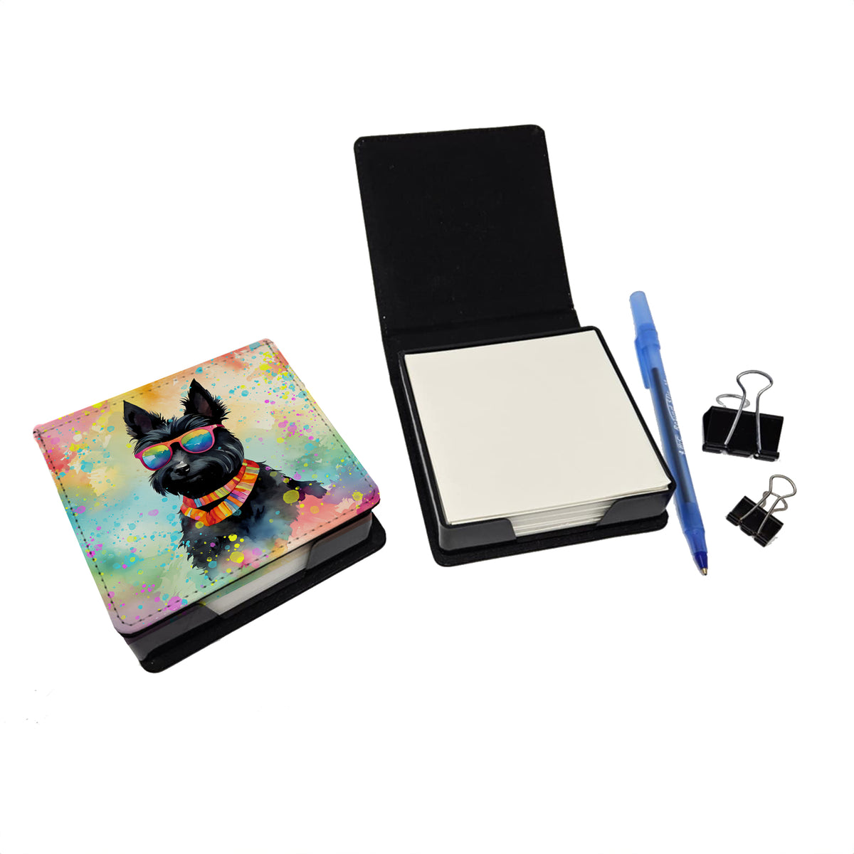 Caroline's Treasures Scottish Terrier Hippie Dawg PU Leather Note Paper Holder